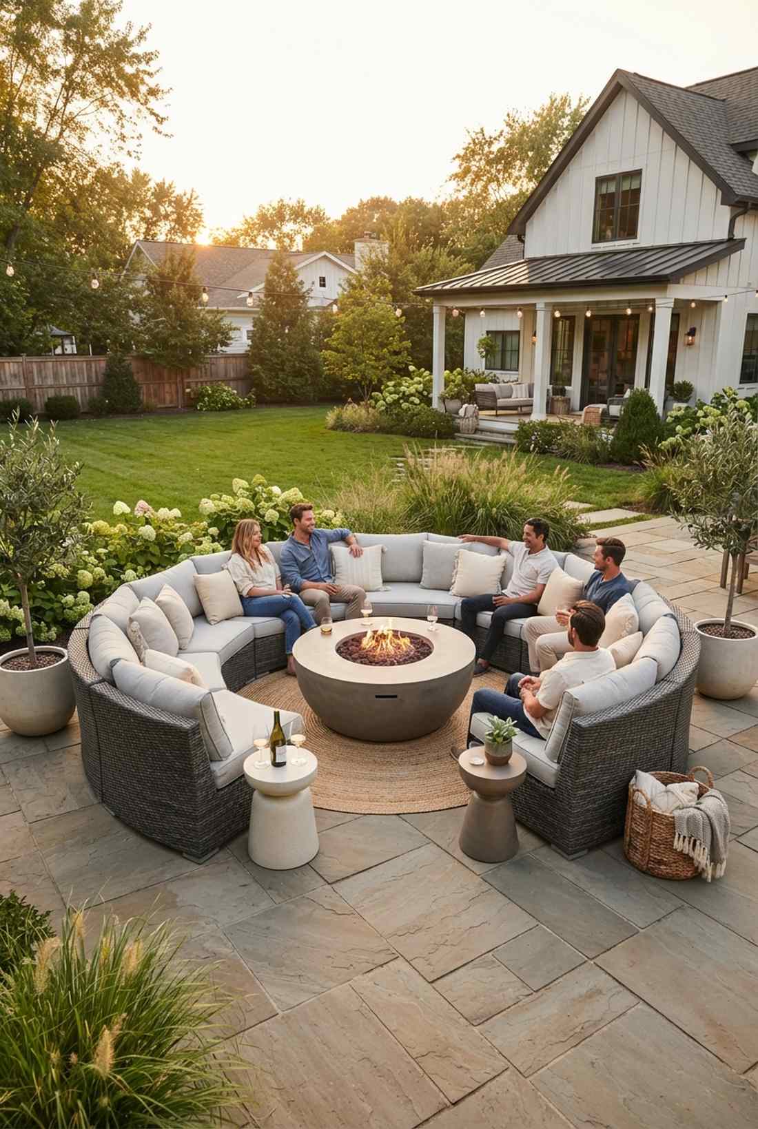 curved sectional around fire feature