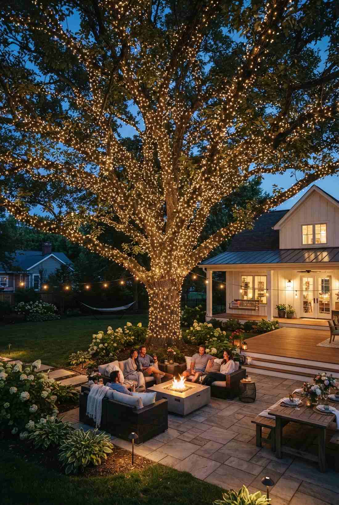 fairy string lights in tree canopies