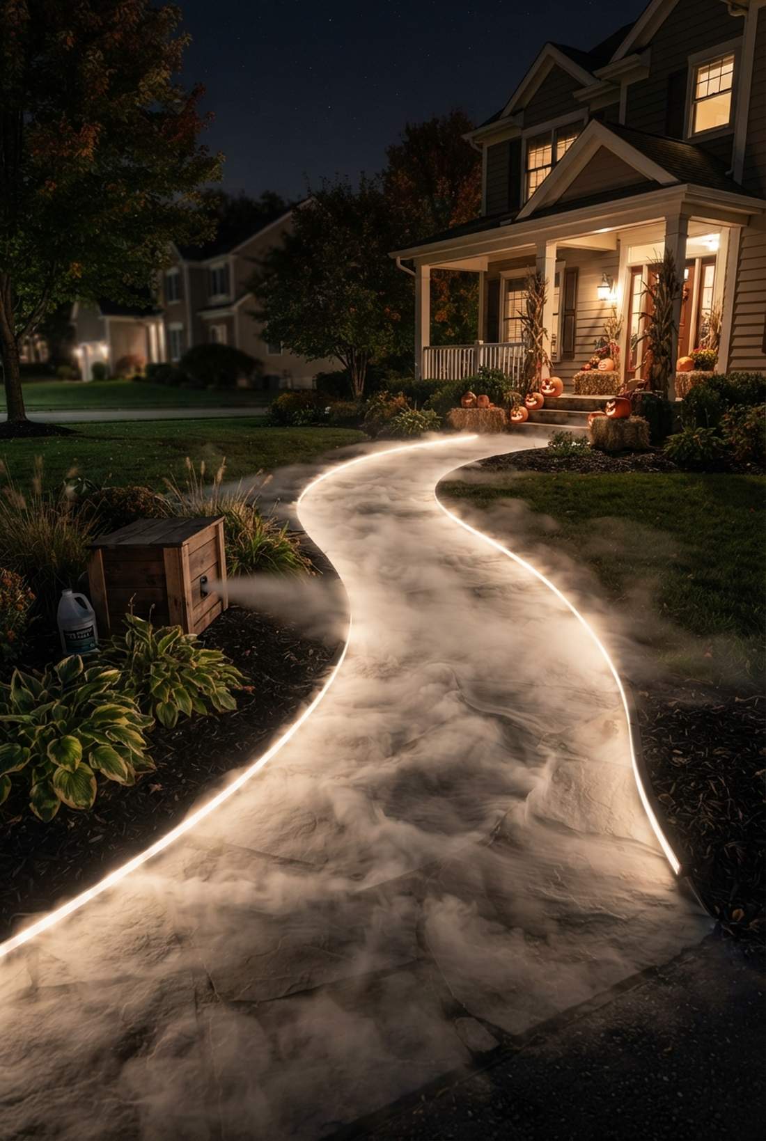 fog machine integrated walkway lighting