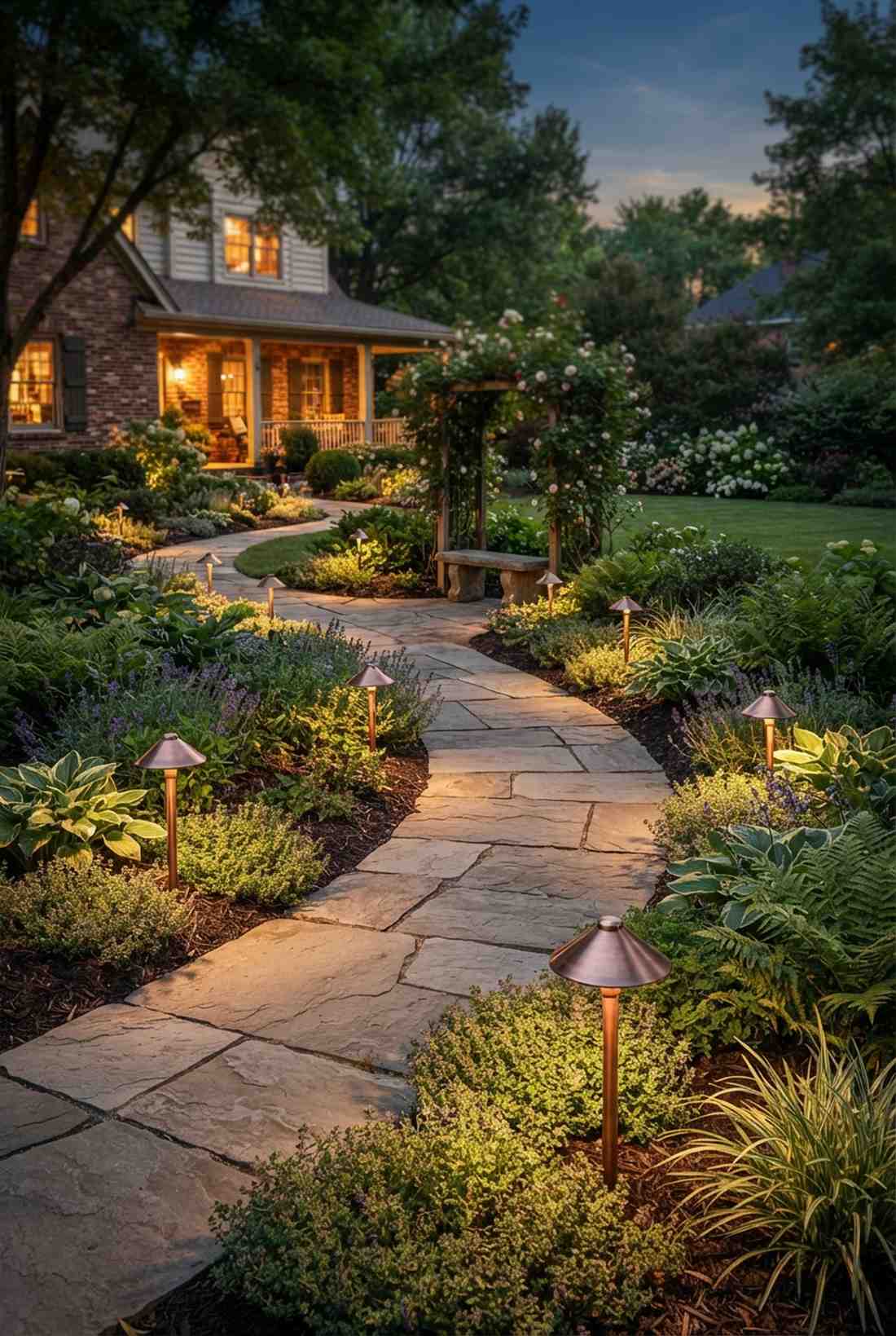 mushroom path lights for flower lined walks