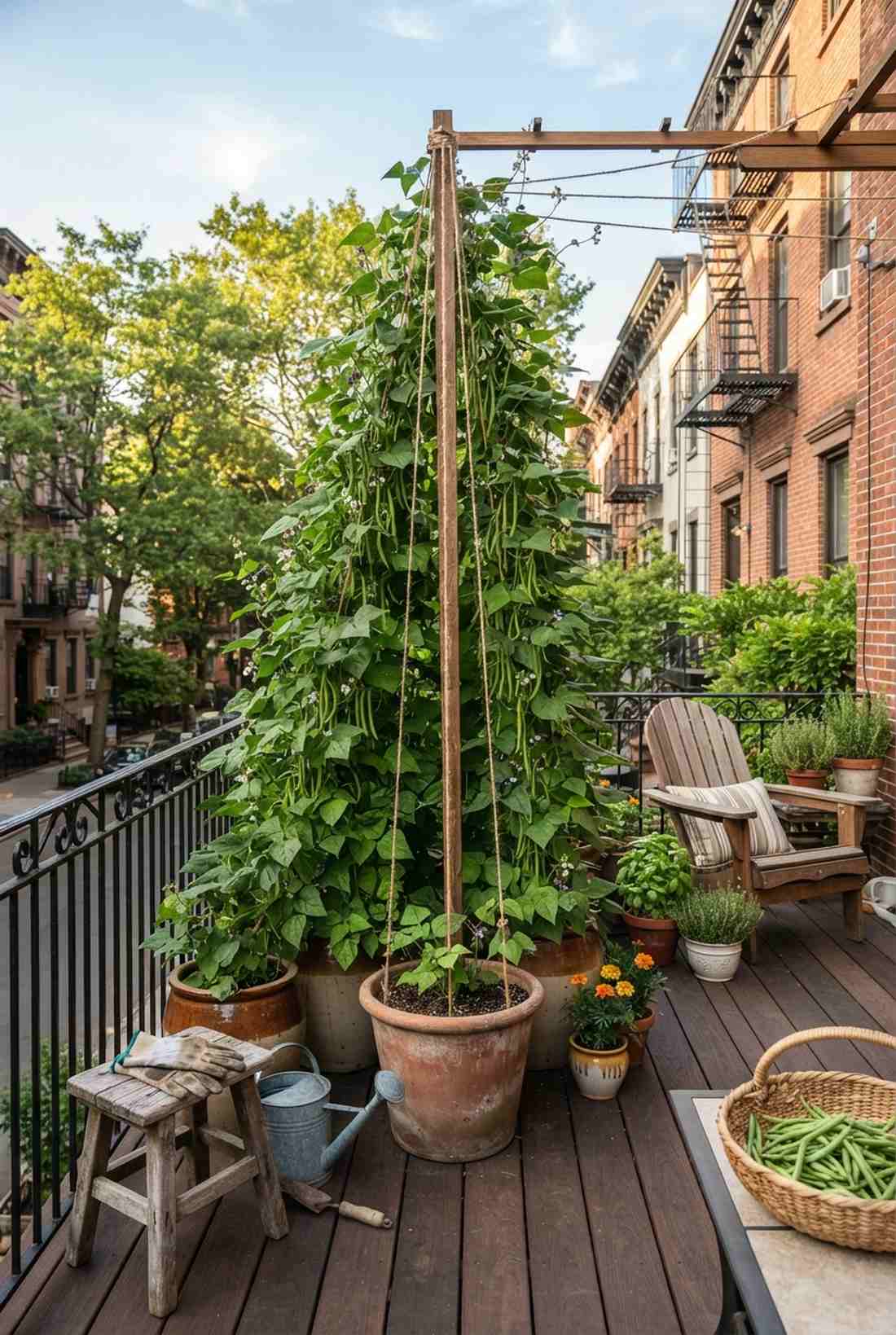 pole beans on string supports