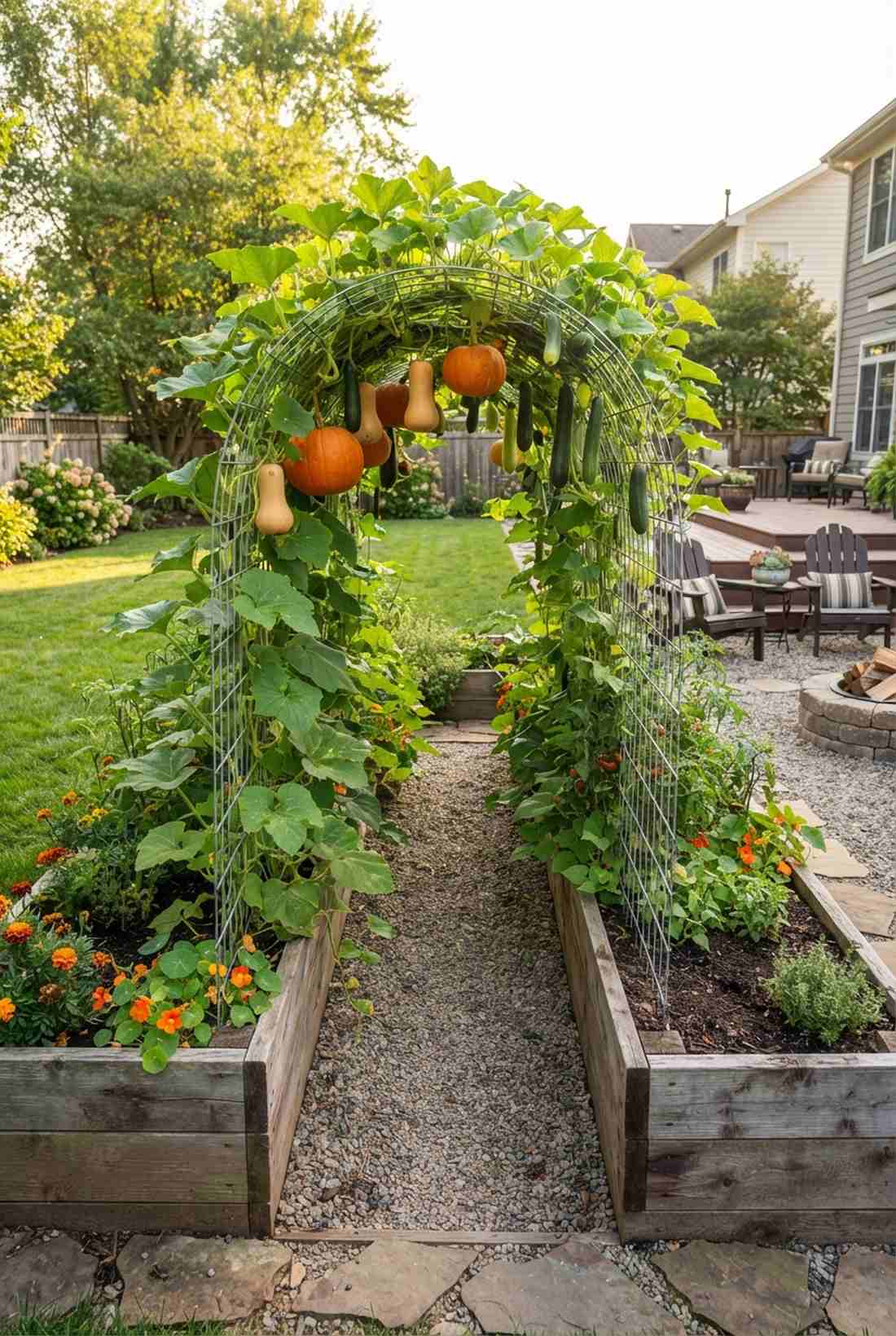 raised bed with arch trellis