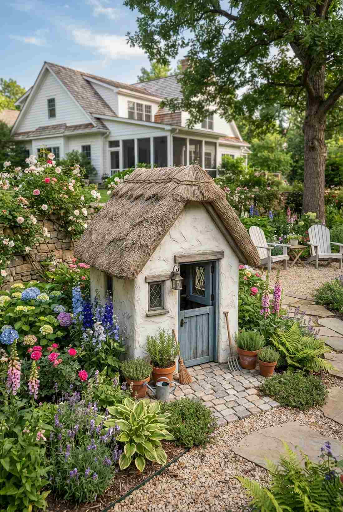 thatched roof gardener hut