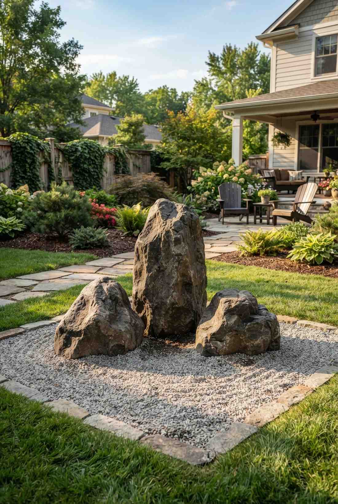 three stone buddhist triad arrangement