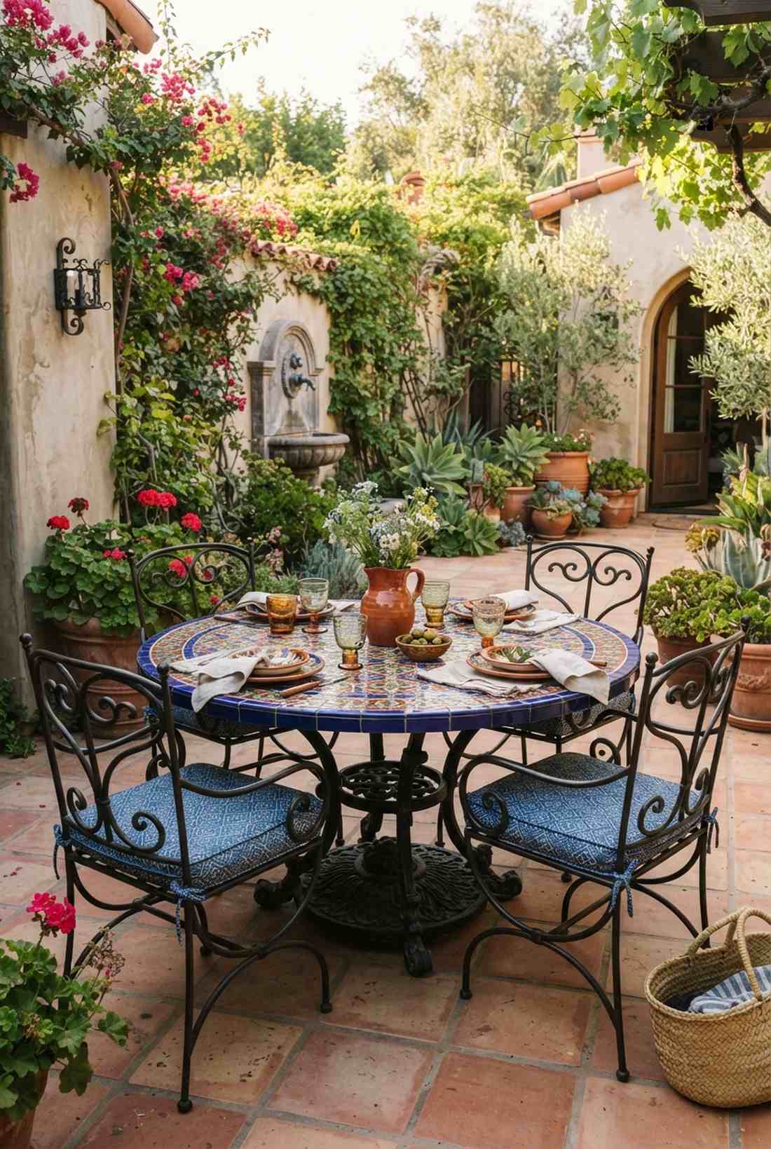 wrought iron dining set with mosaic table