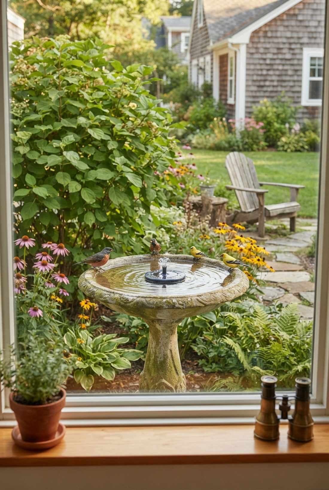 camellia birdbath with bubbling center