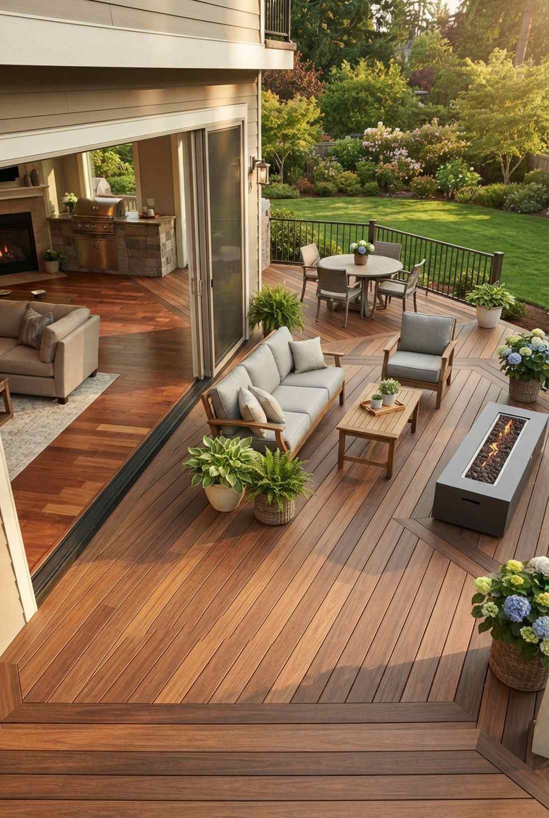 composite decking with hardwood tones
