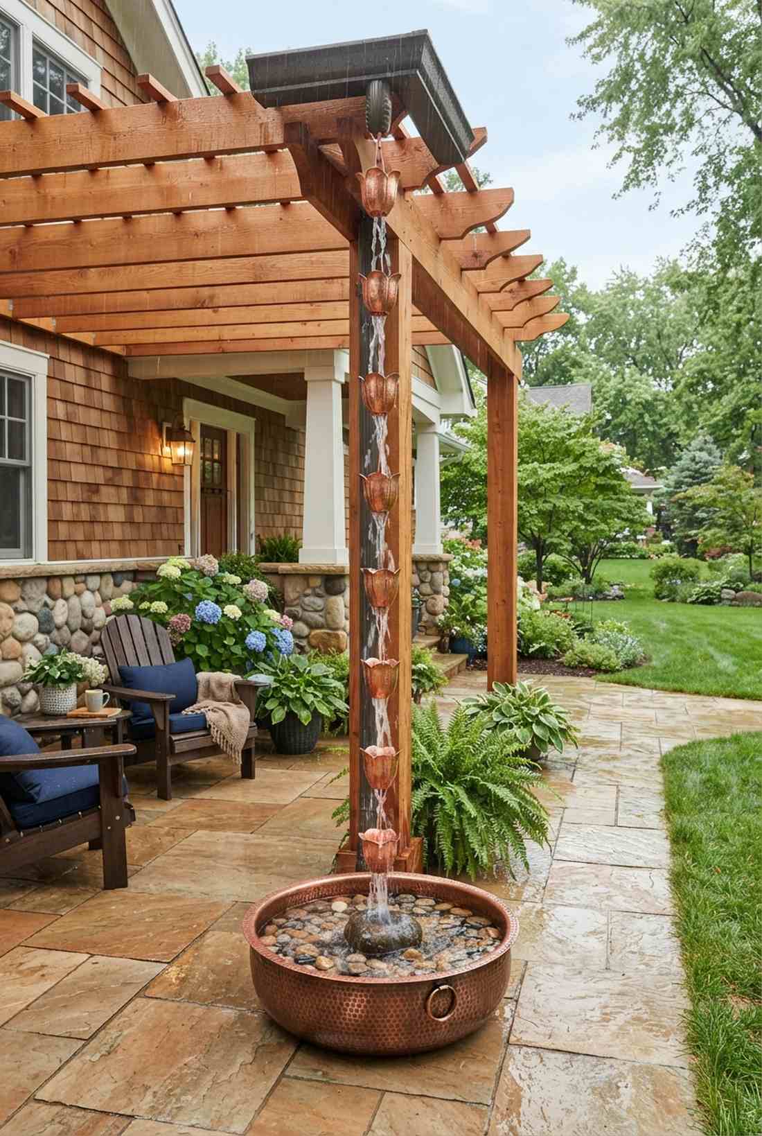 copper rain chain fountain