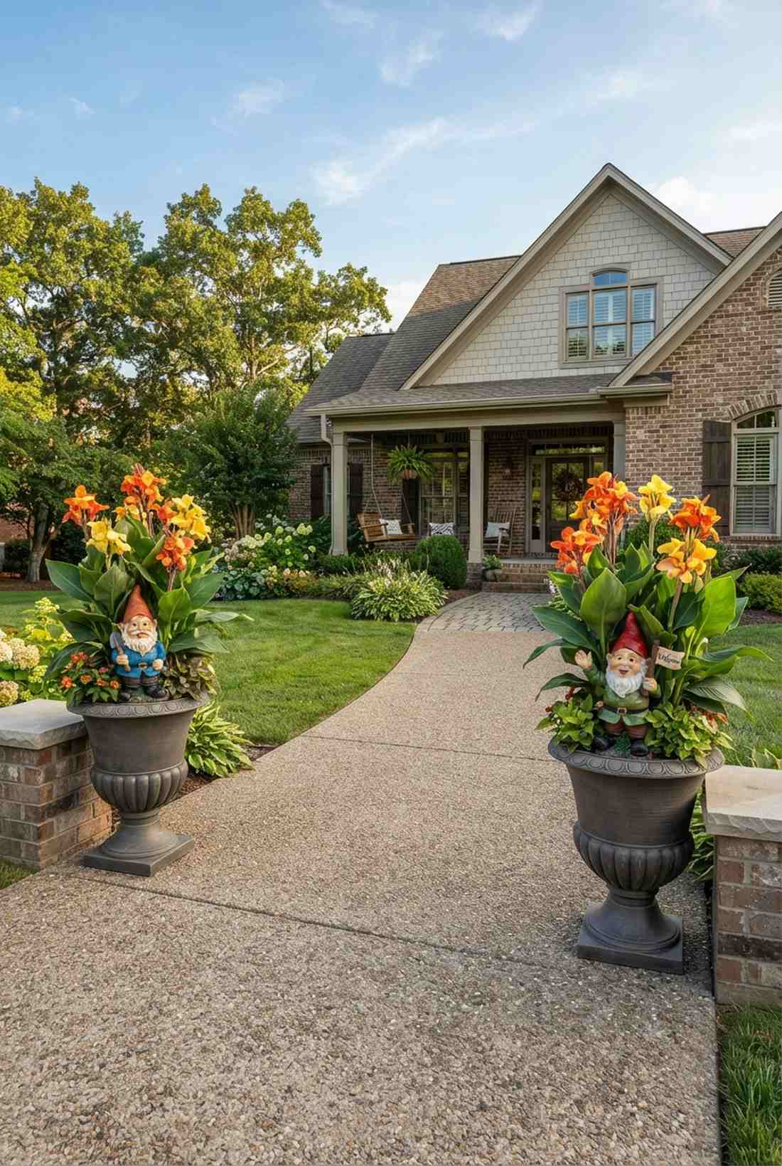 driveway potted gnome greeters