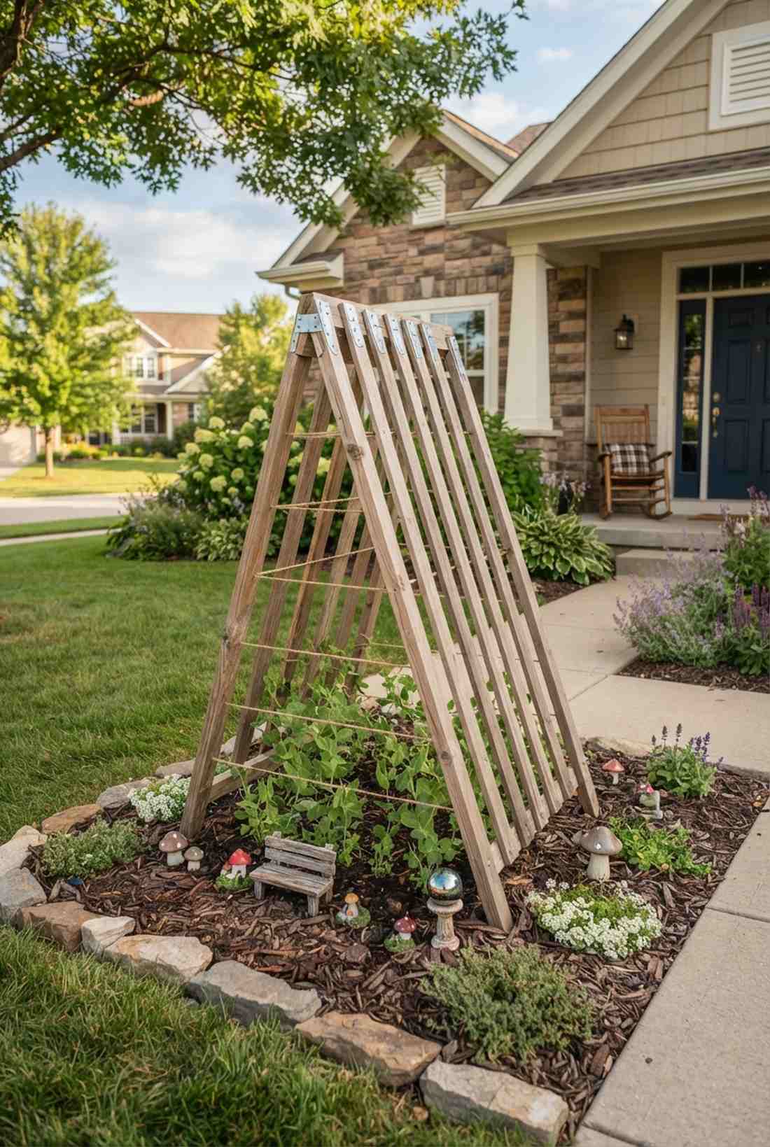 end wall trellis with bench