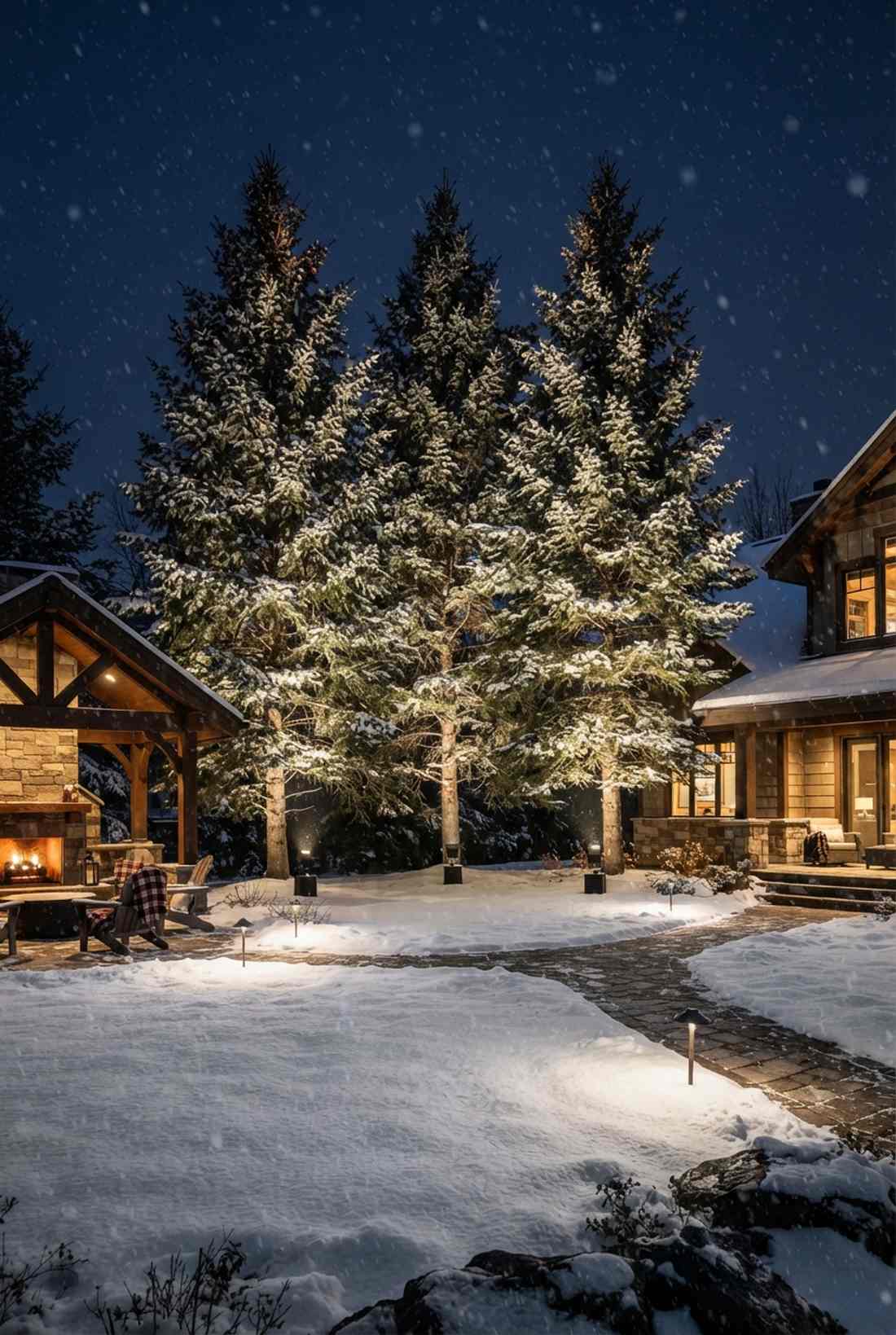 evergreen winter interest uplighting
