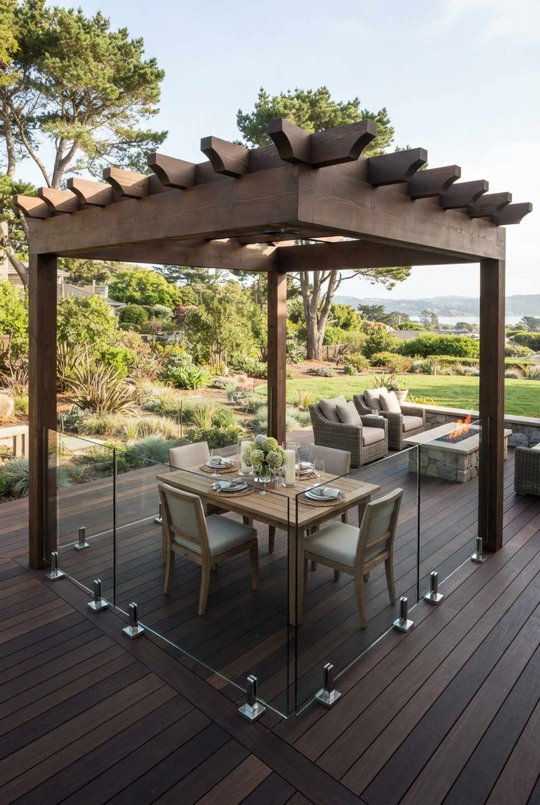 glass panel sided pergola