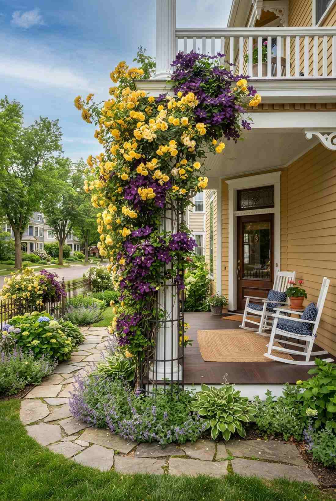 golden showers rose and viticella etoile violette