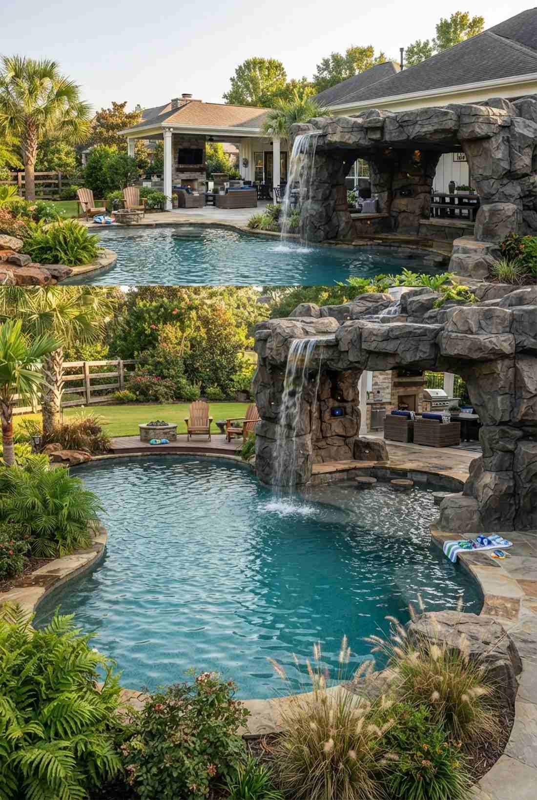 grotto style pool with cave seating