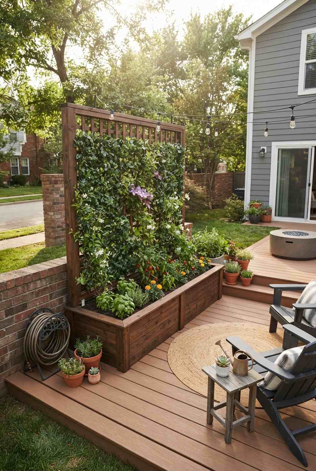 raised bed with vertical panel trellis