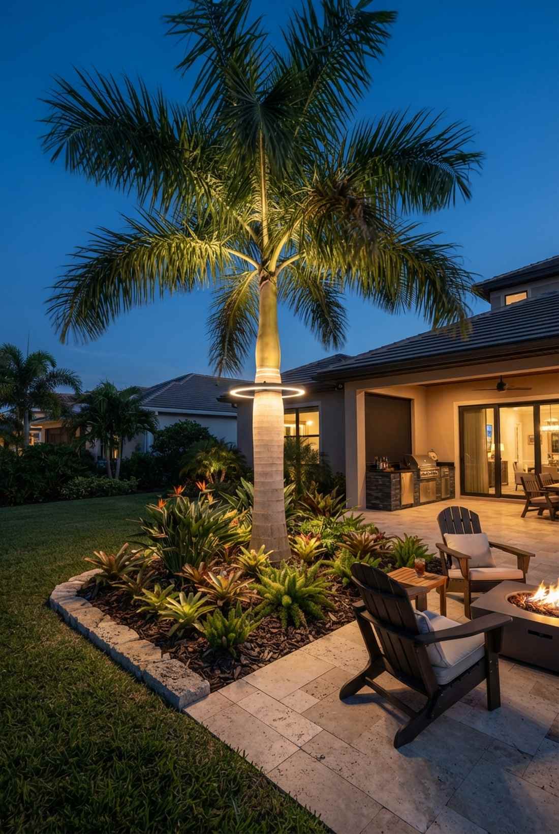 ring lights palm tropical trees