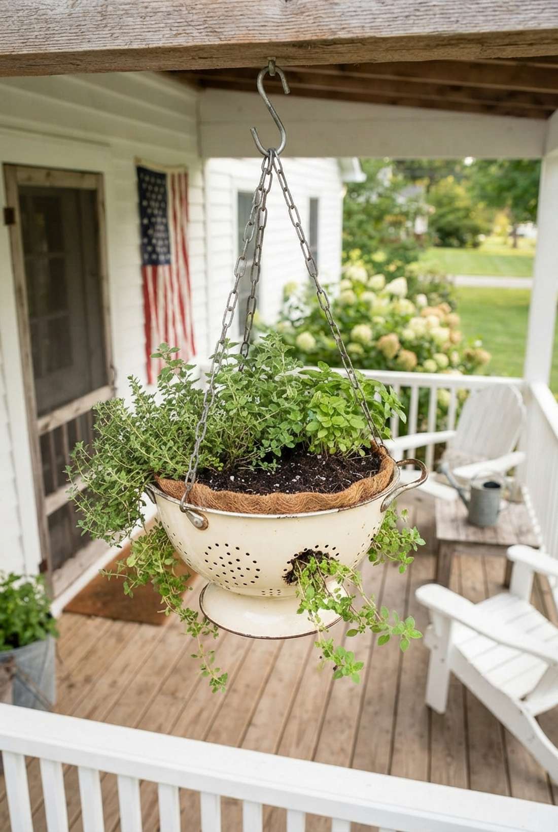 colander hanging planter