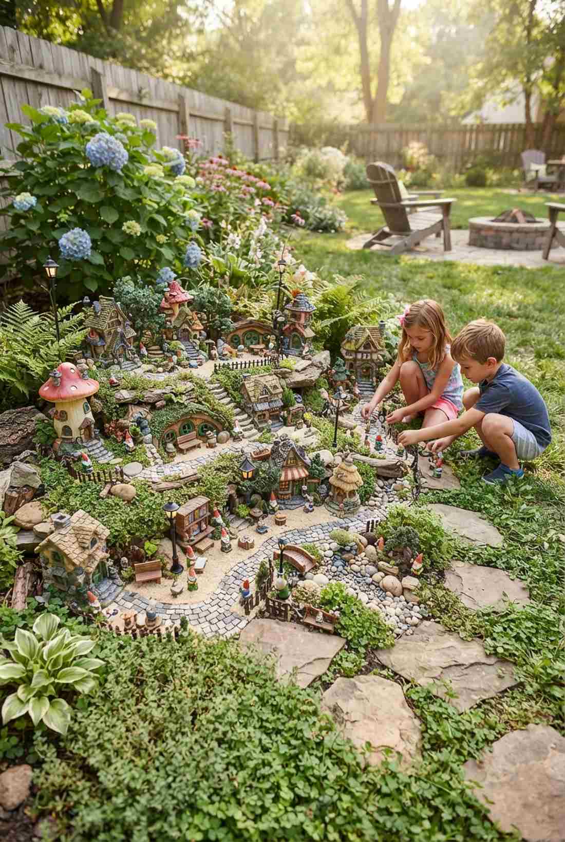 enchanted fairy village with gnomes