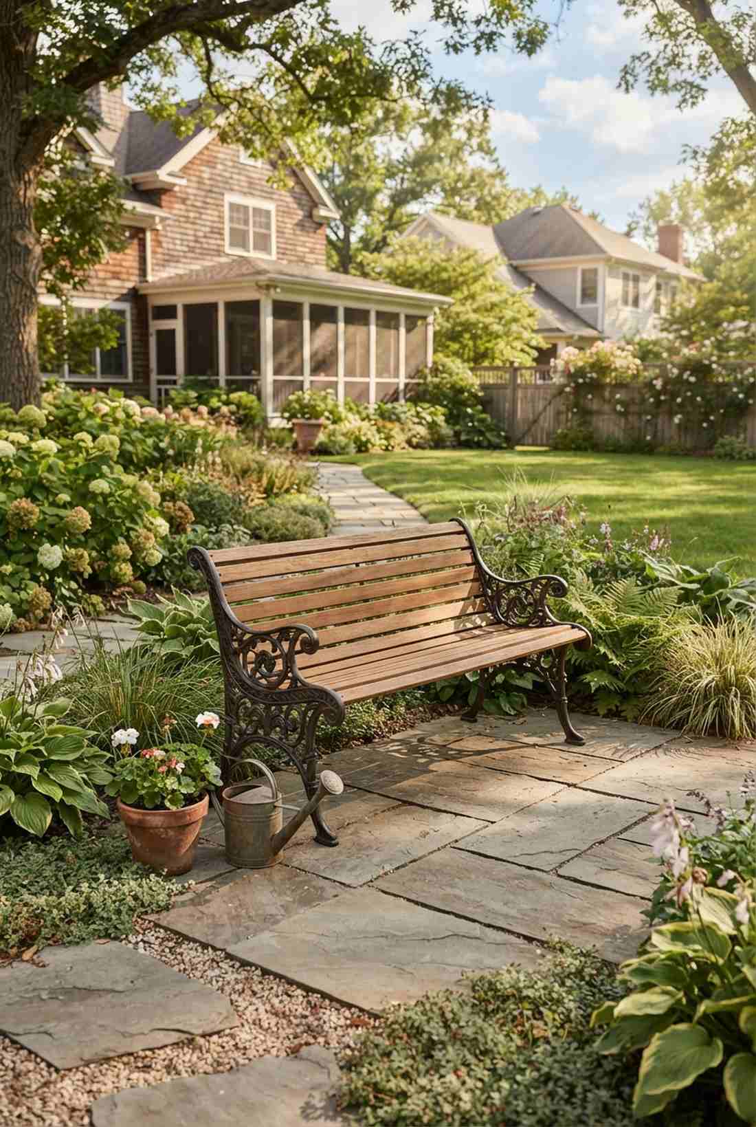 iron frame teak slat bench
