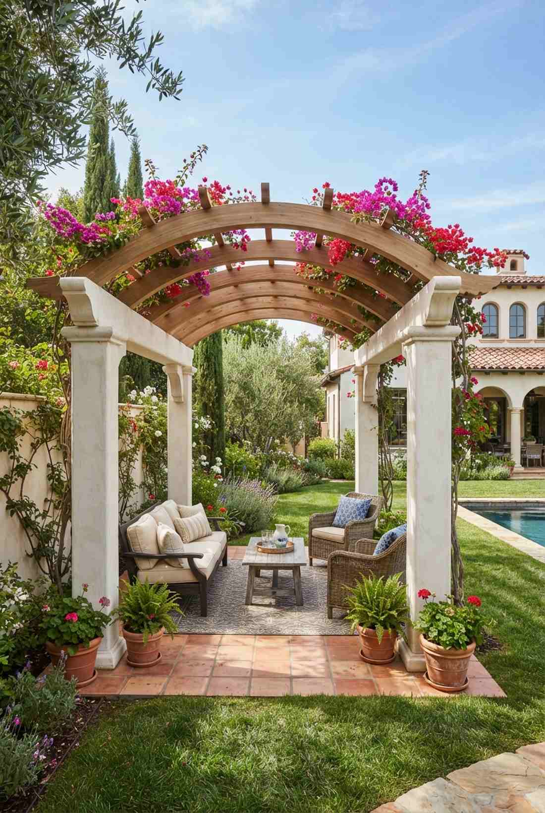 mediterranean arched pergola