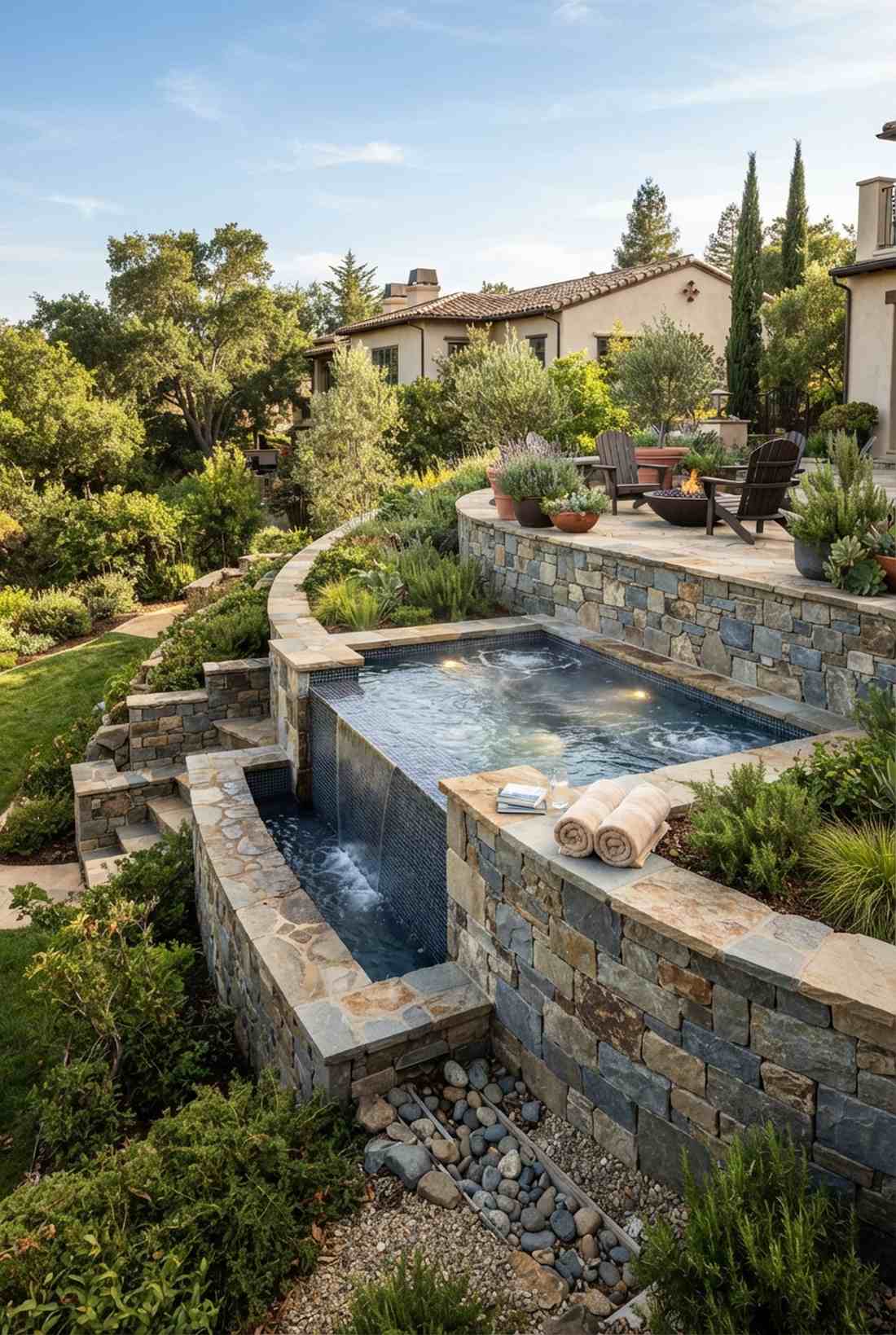 partially recessed hillside spa