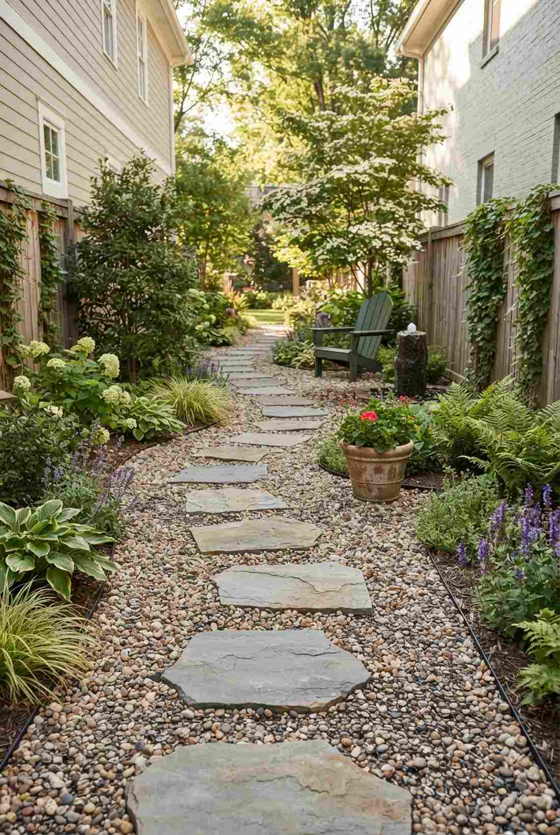 pea gravel with stepping stone accents