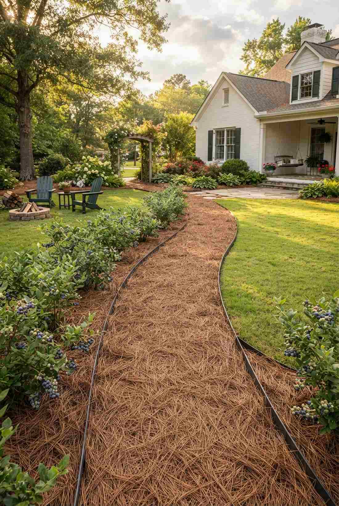 pine straw in formal rows