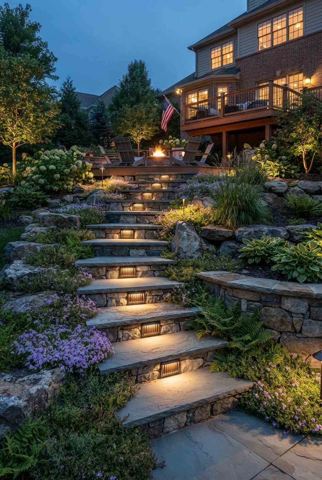 recessed step lights for tiered gardens