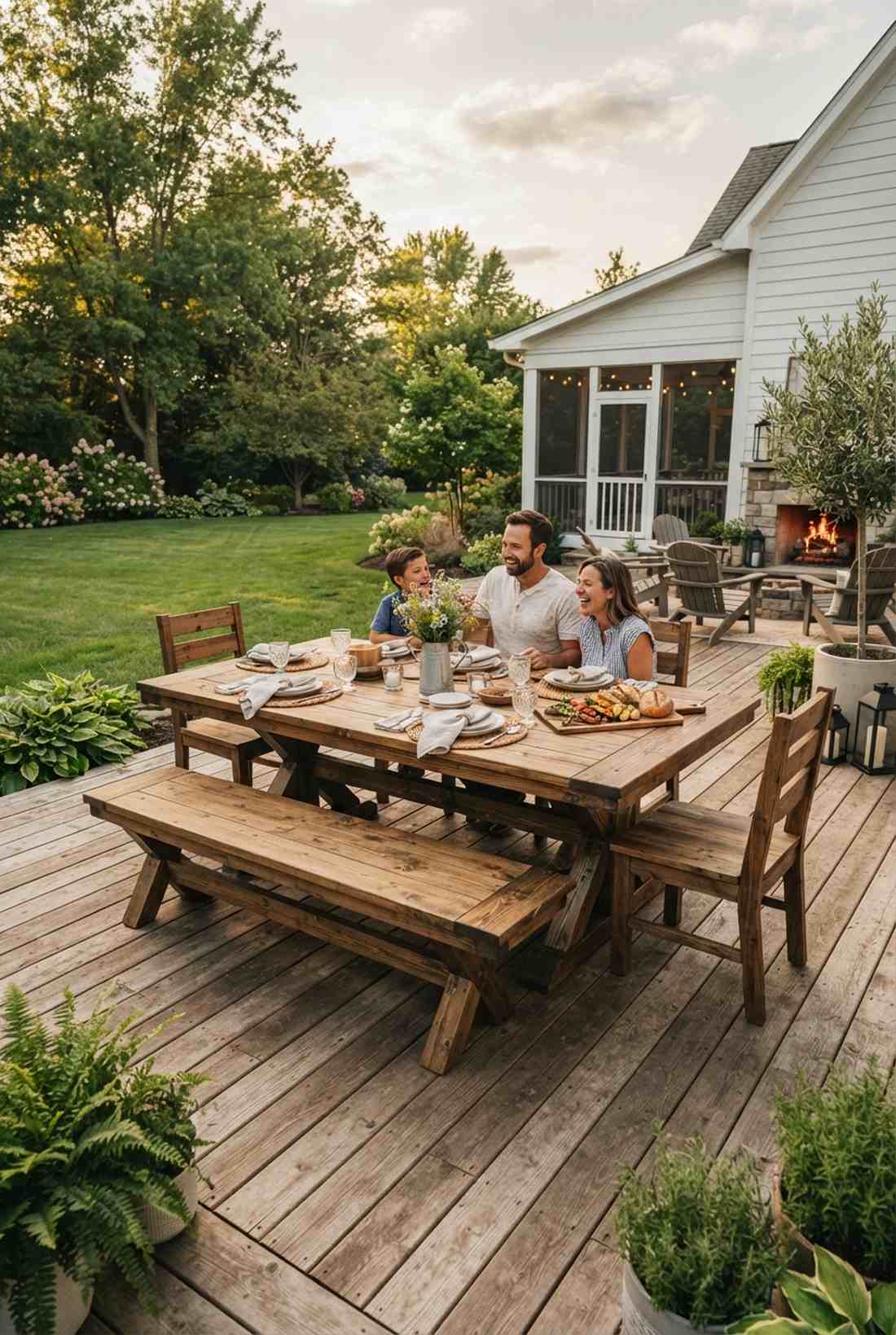 rectangular farmhouse with bench