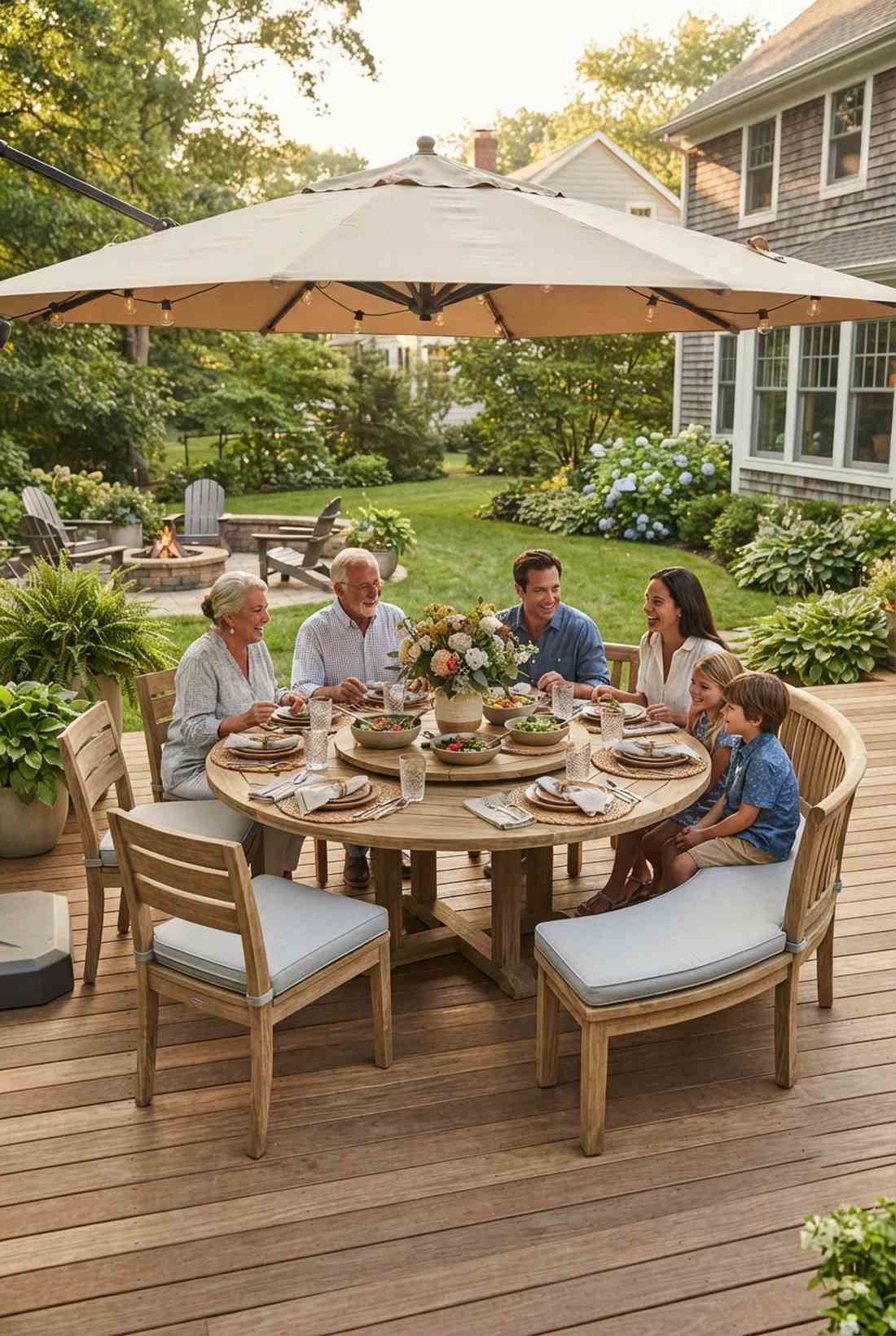 round teak dining set with lazy susan