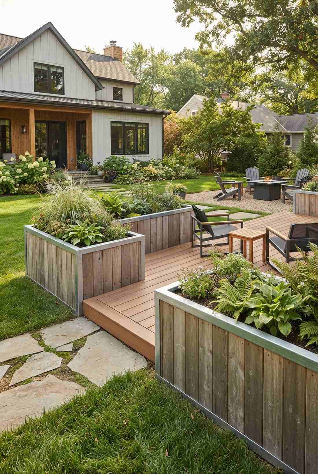 steel frame planters with cedar cladding