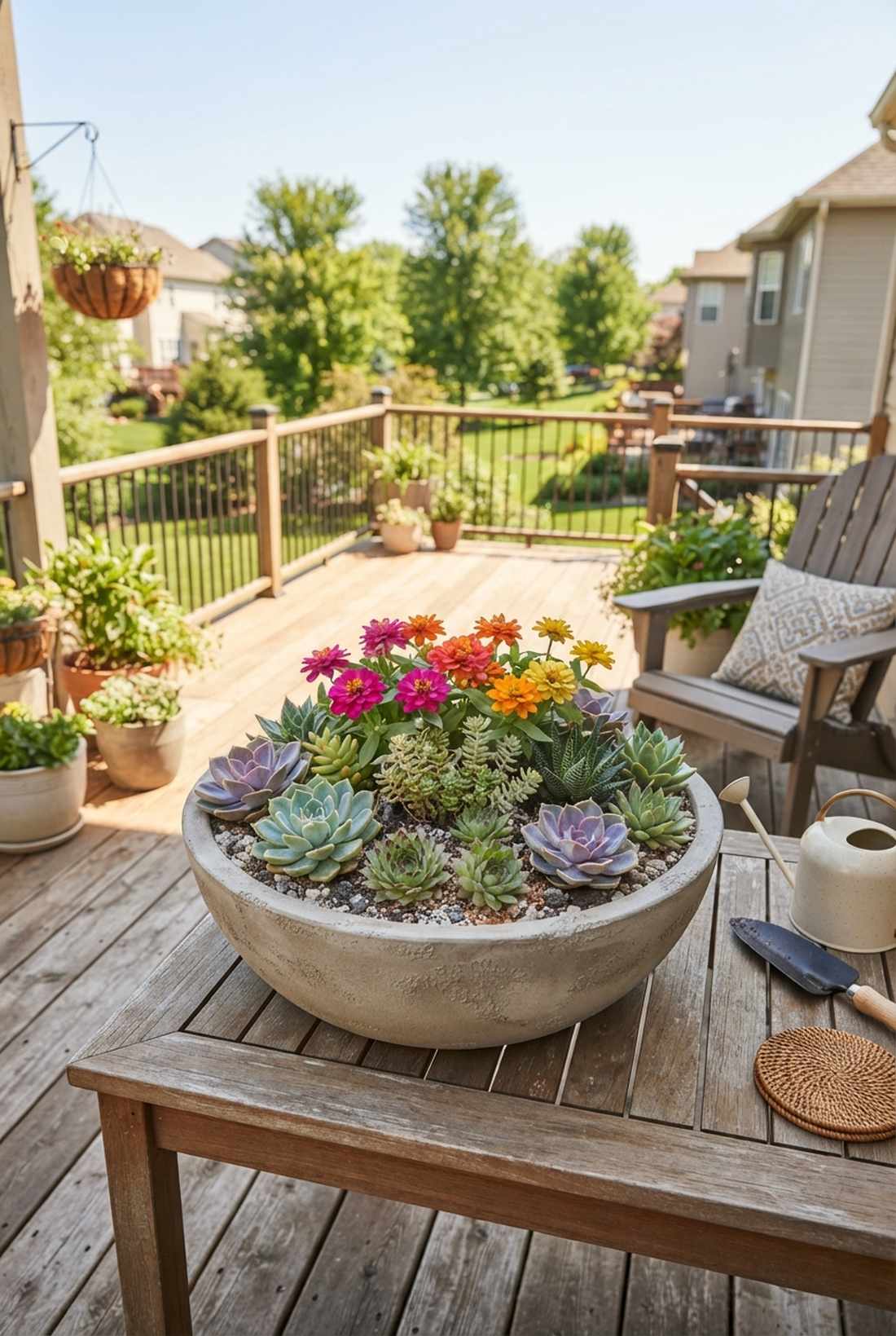 succulent zinnia contrast planter