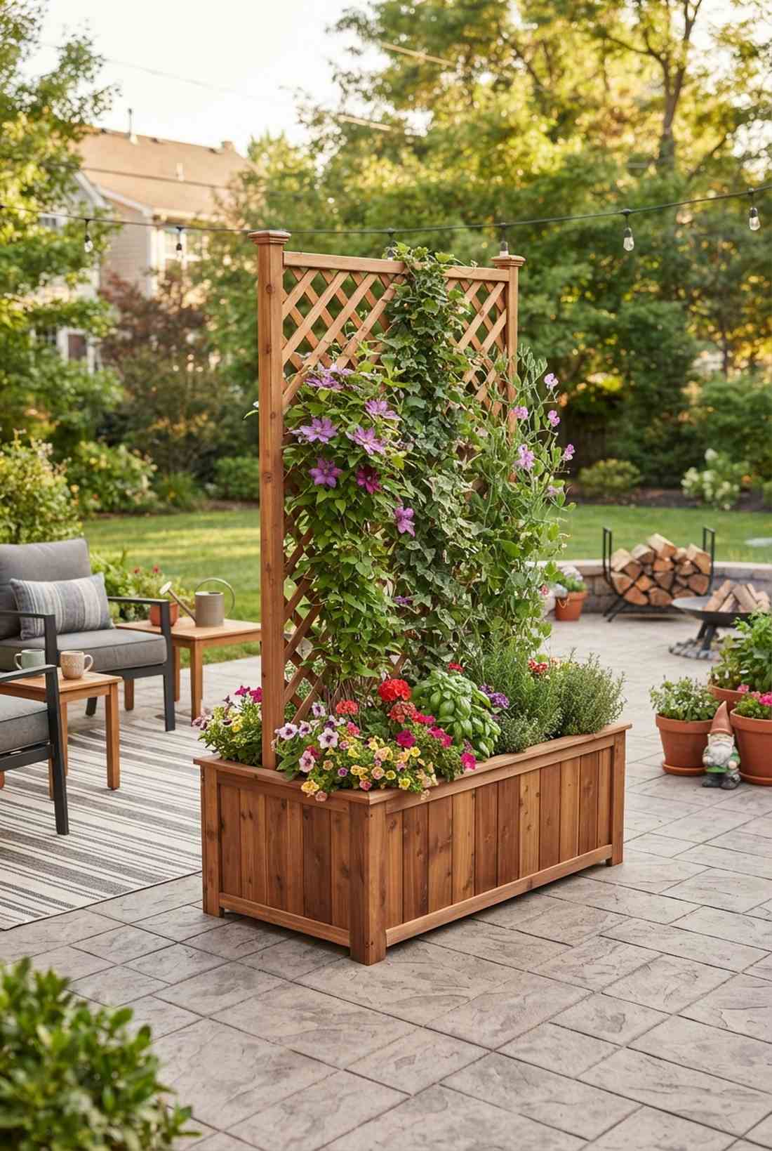 trellis backed planter fence