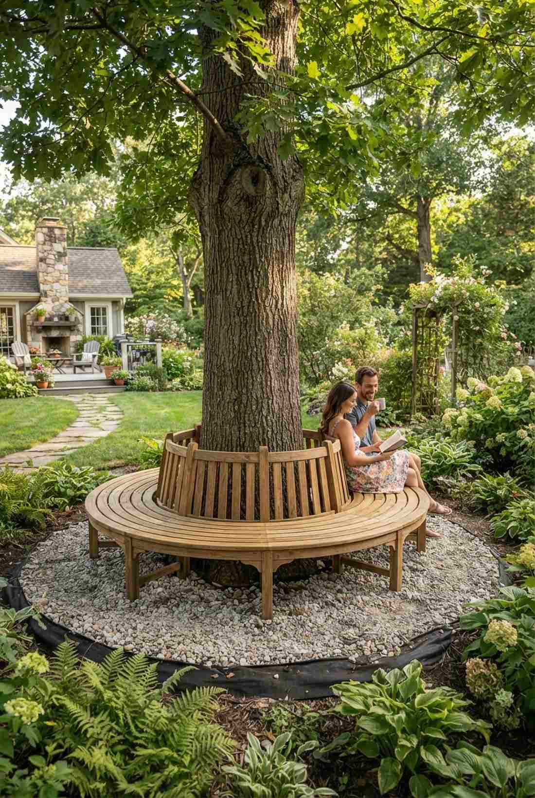 curved teak bench for tree surrounds