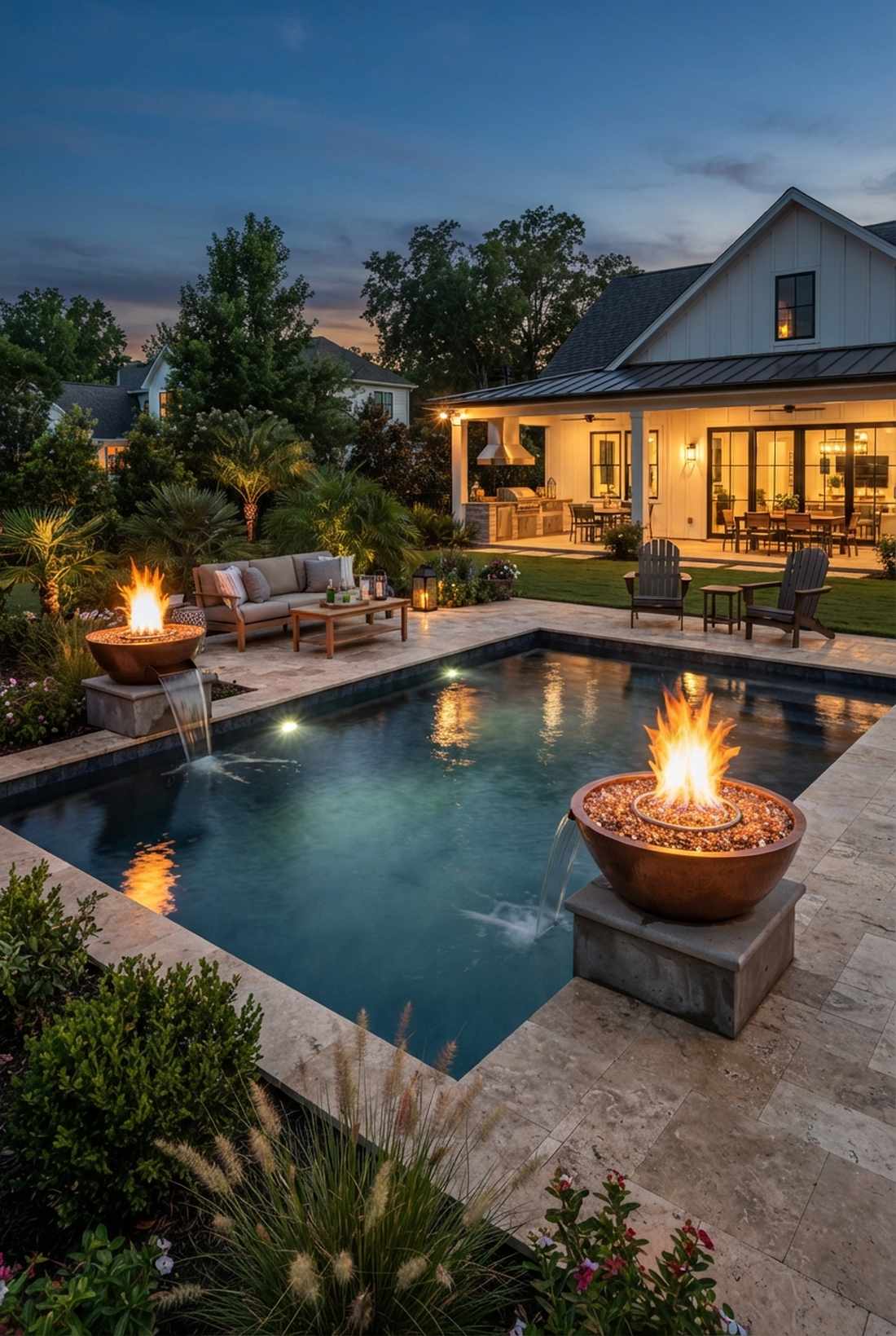 fire bowl installations at pool edge