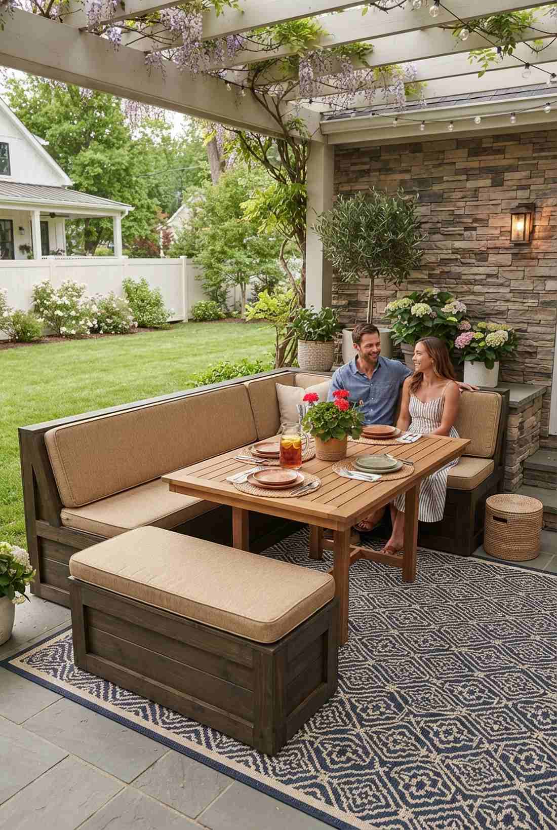 l shaped built in dining banquette