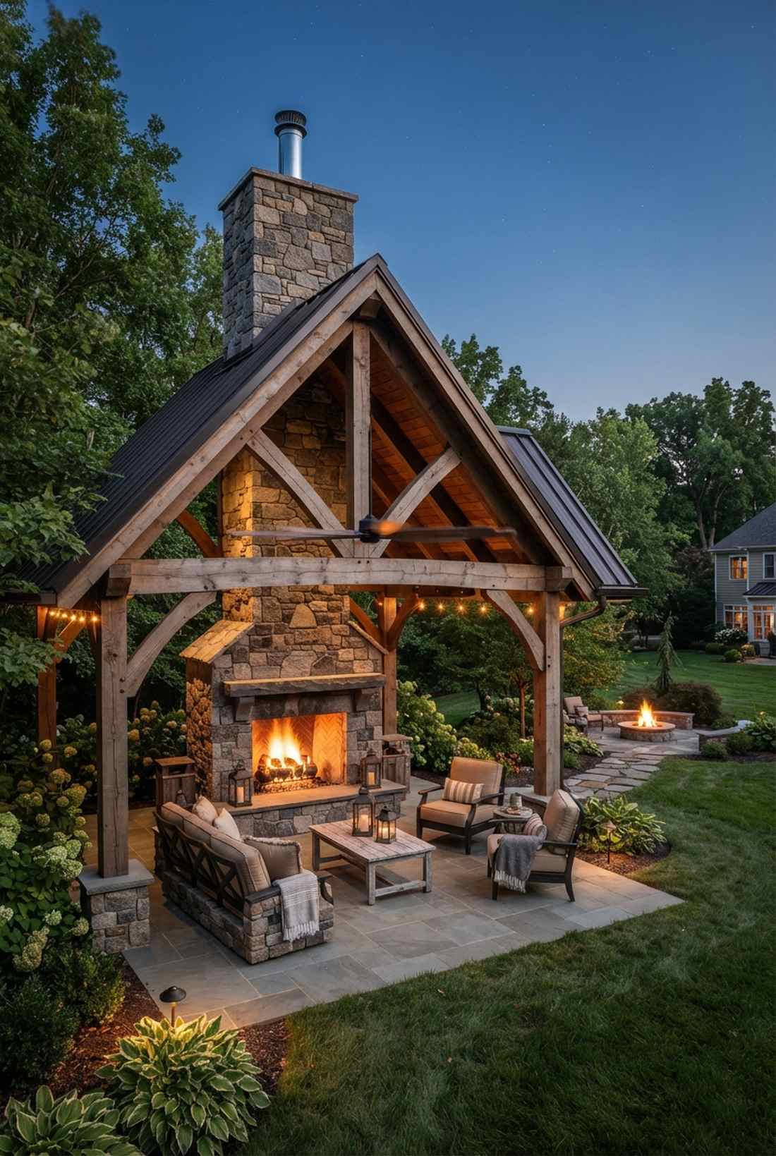 pavilion fireplace with vaulted ceiling