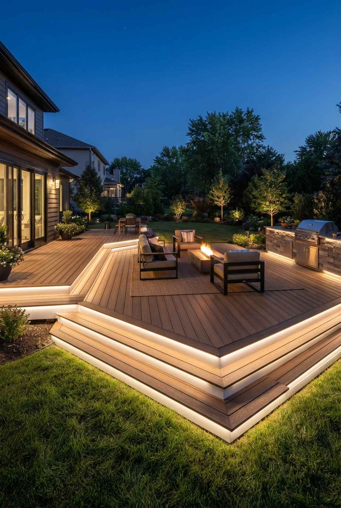 recessed led strip lighting in deck borders