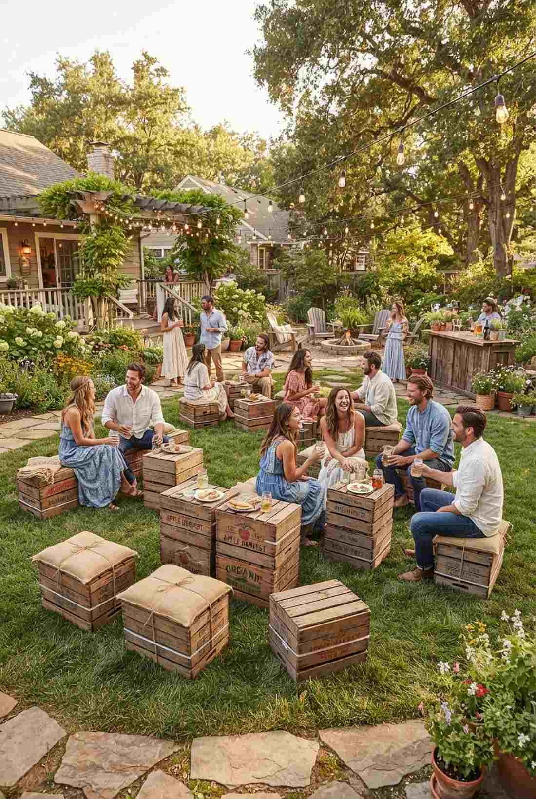 wooden crates as seating