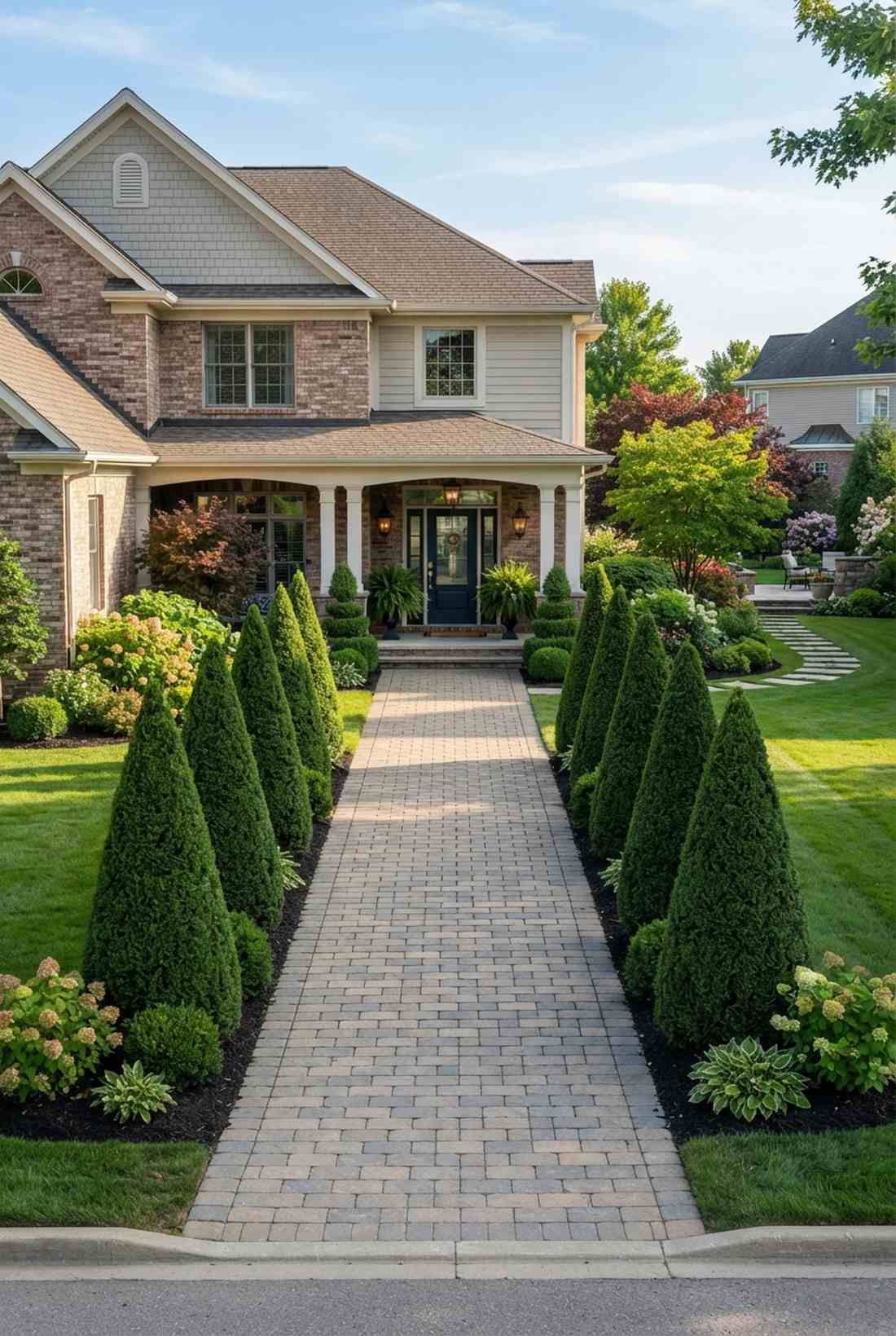 clipped evergreen topiary cones