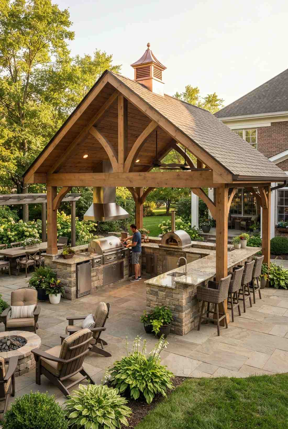 covered u shaped outdoor patio kitchen design