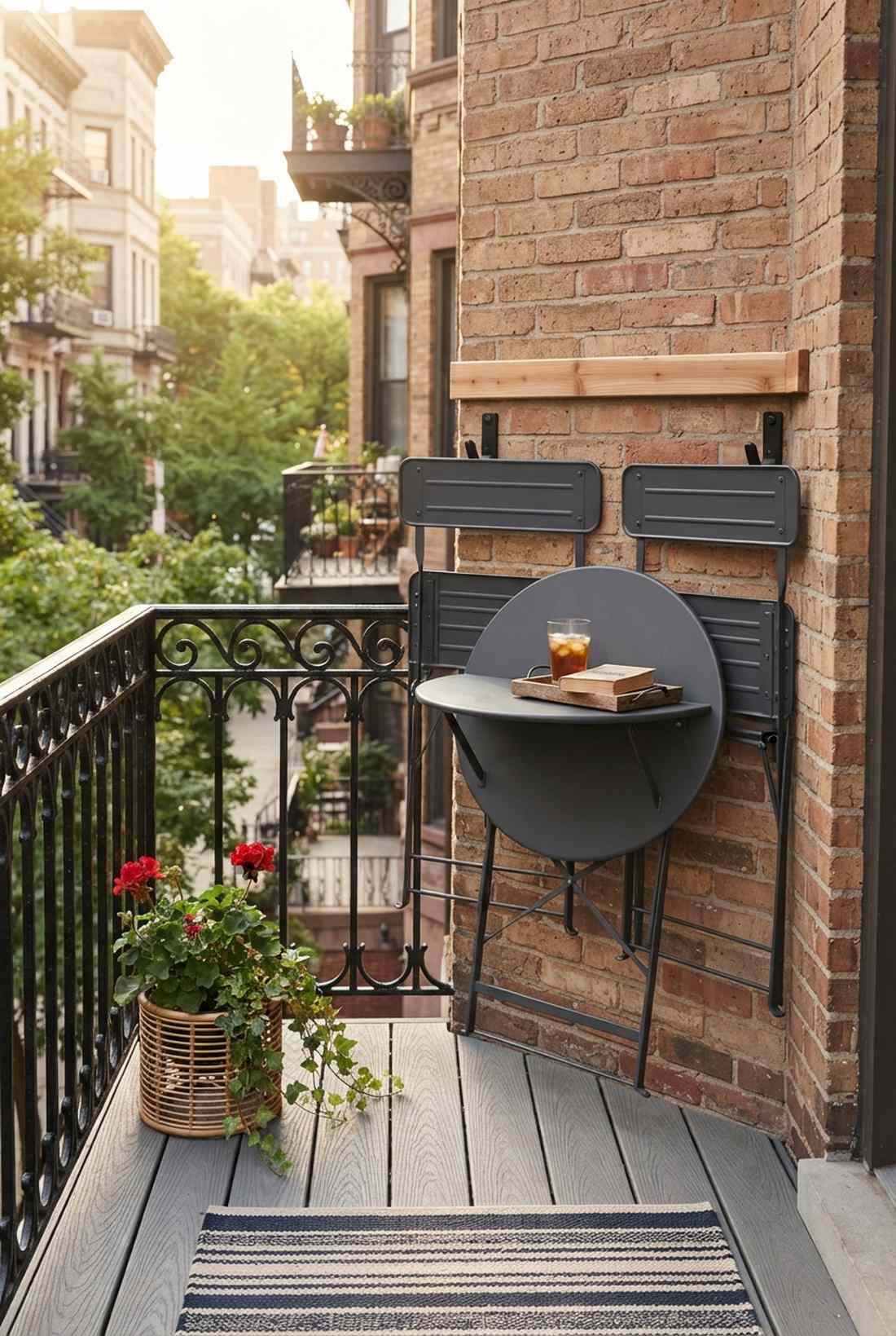 folding bistro set with wall storage