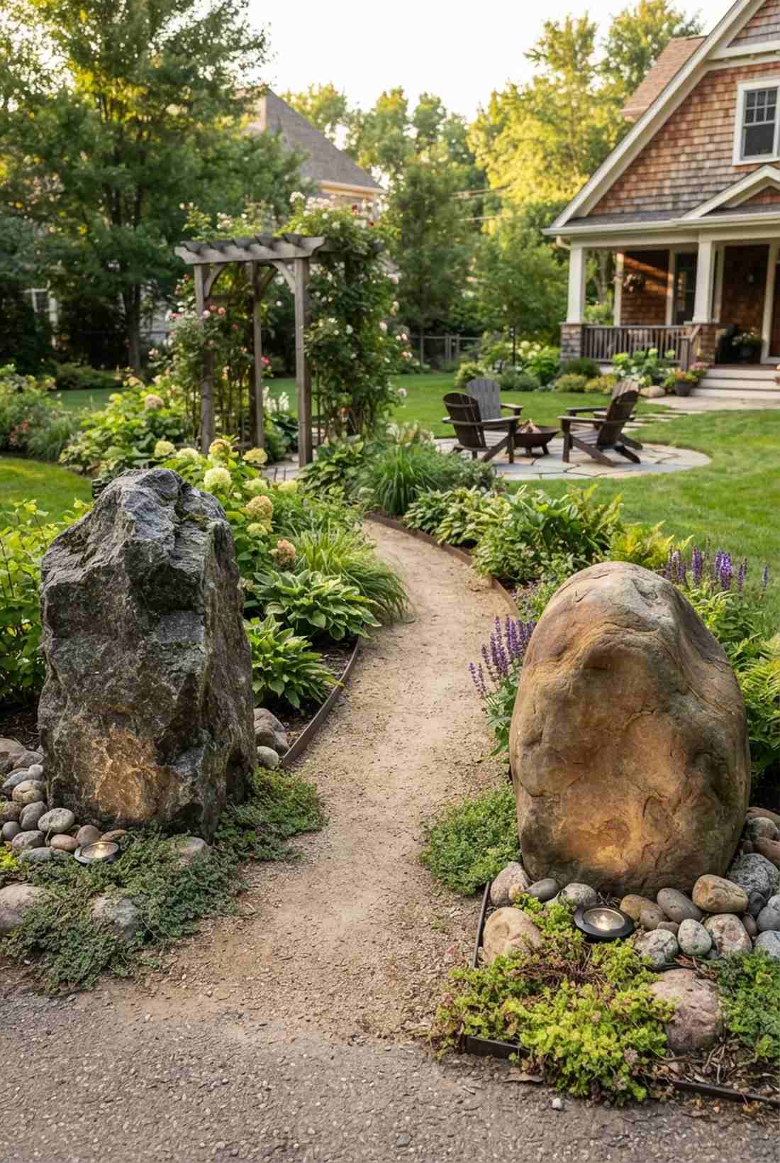 guardian stones at garden entrance
