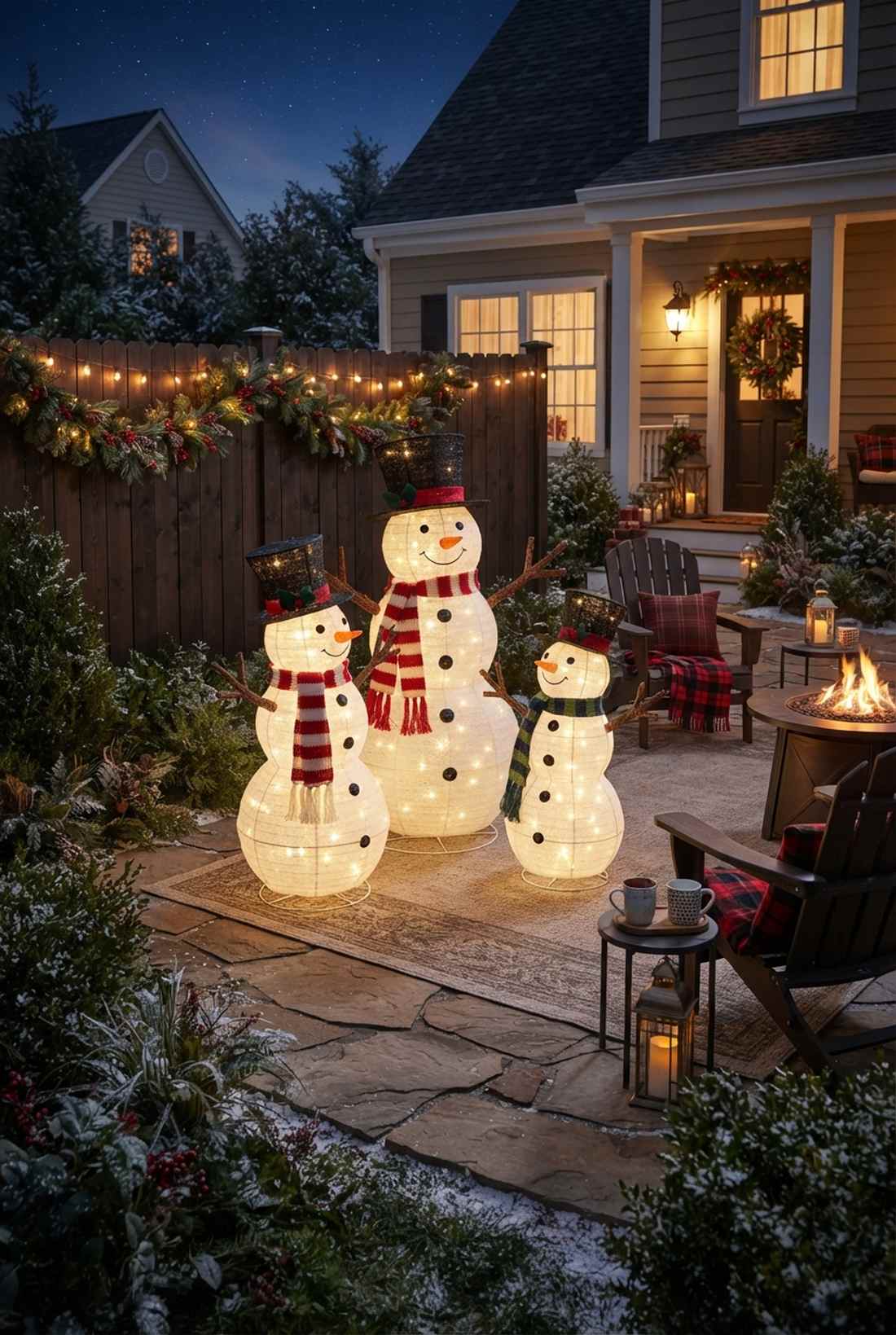 illuminated snowman family