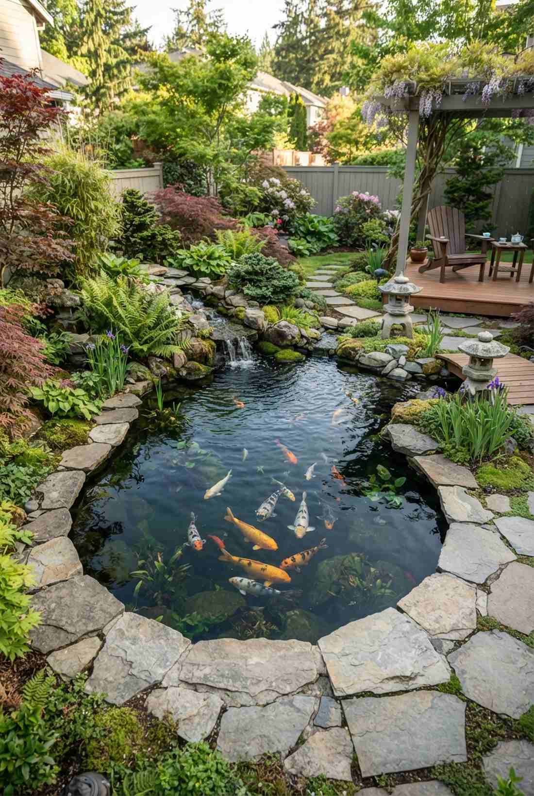 koi ponds with natural stone borders