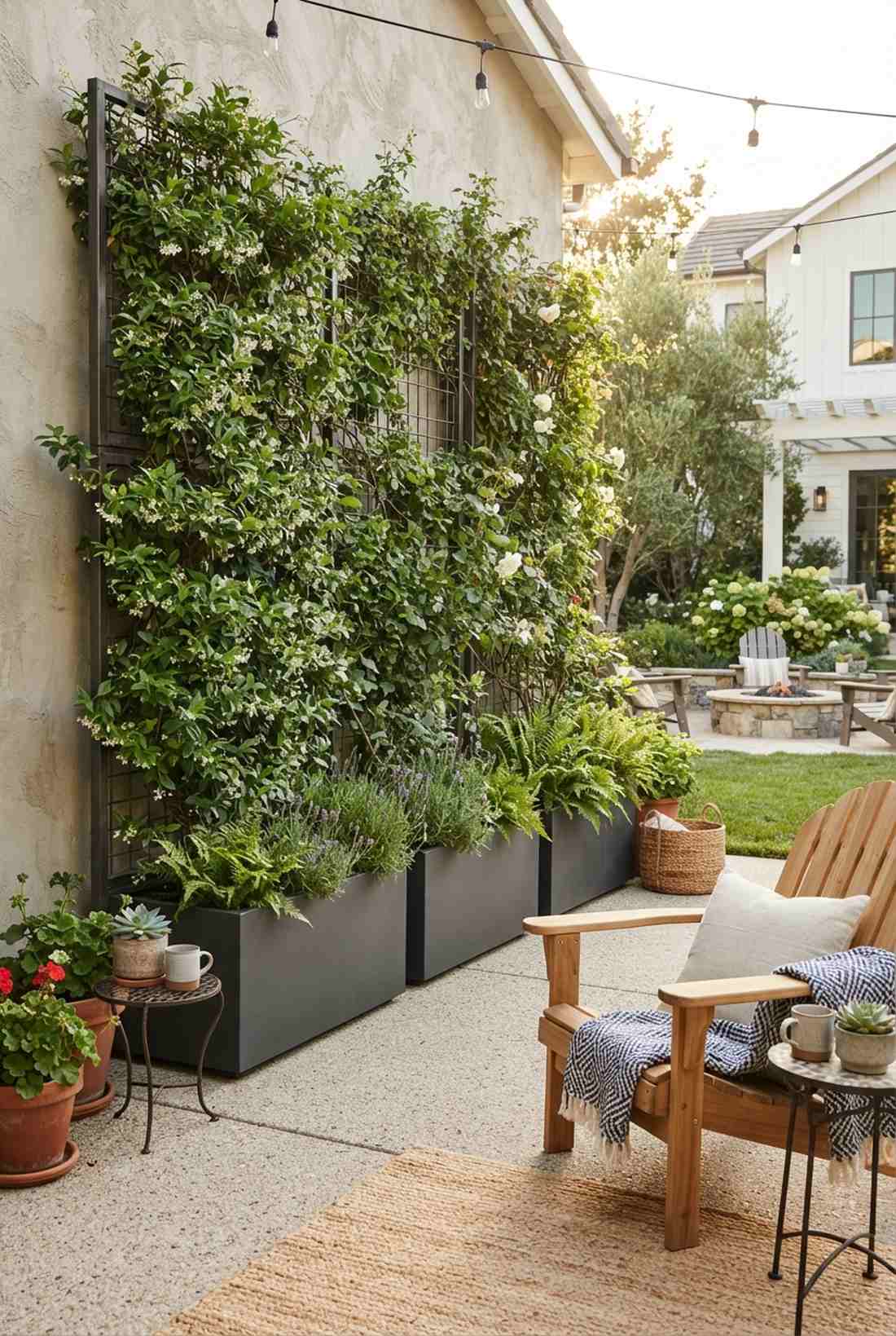 living green wall with trellis