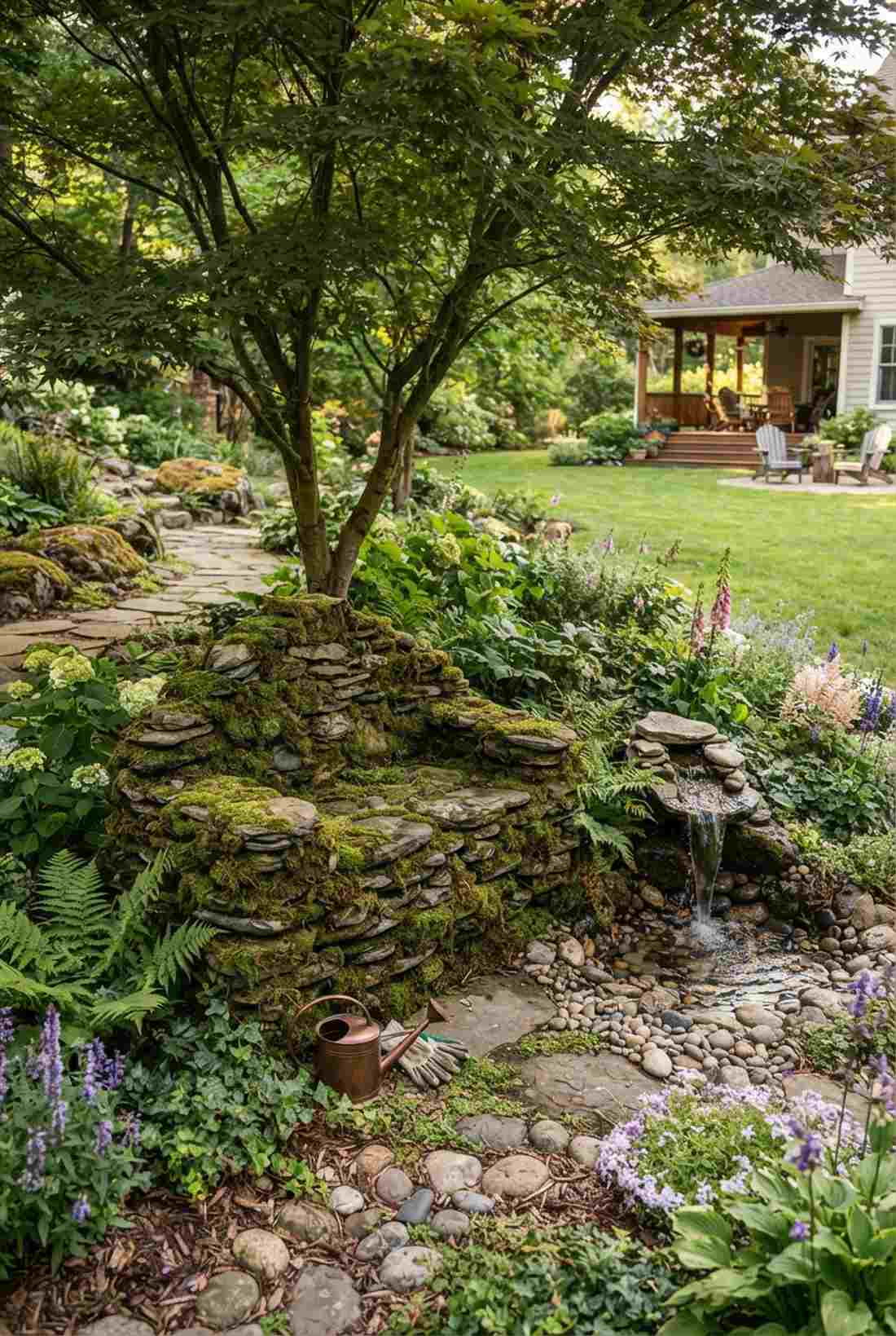 moss covered stone seat