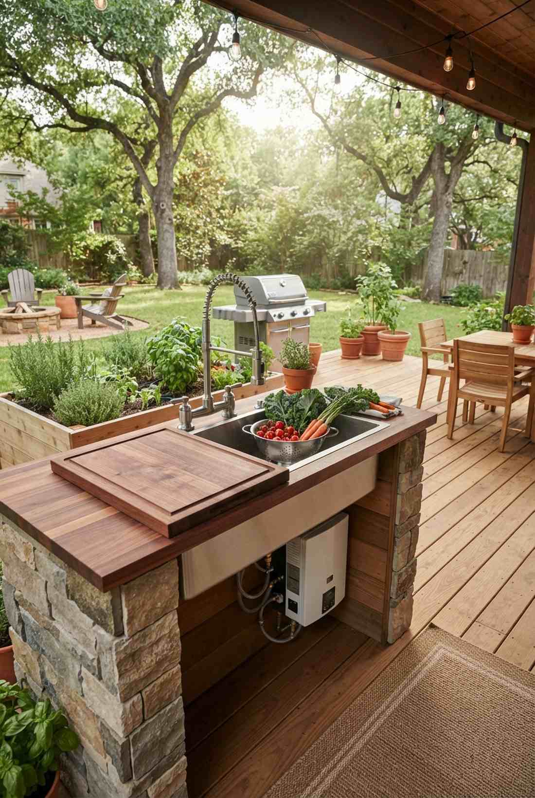 outdoor sink with hot and cold water