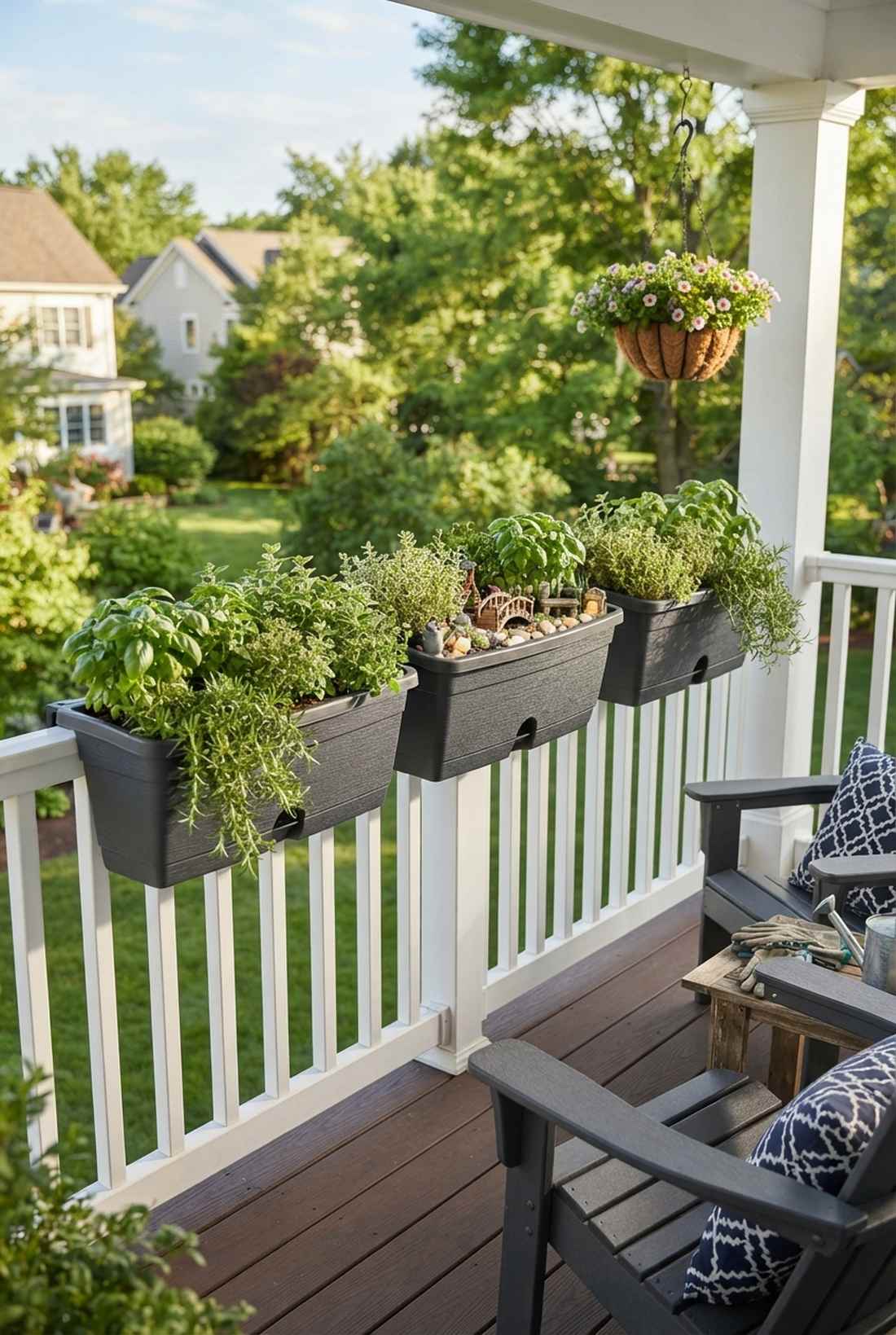 railing planter trio for herbs
