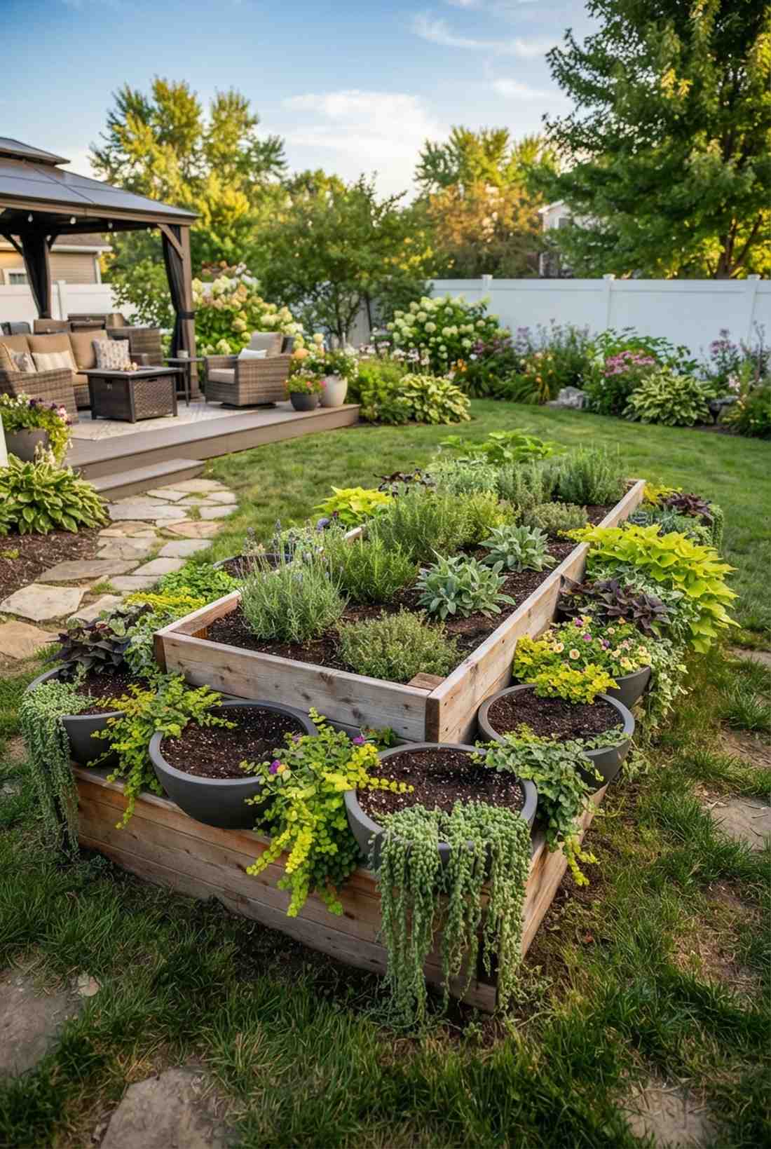 raised bed perimeter pots